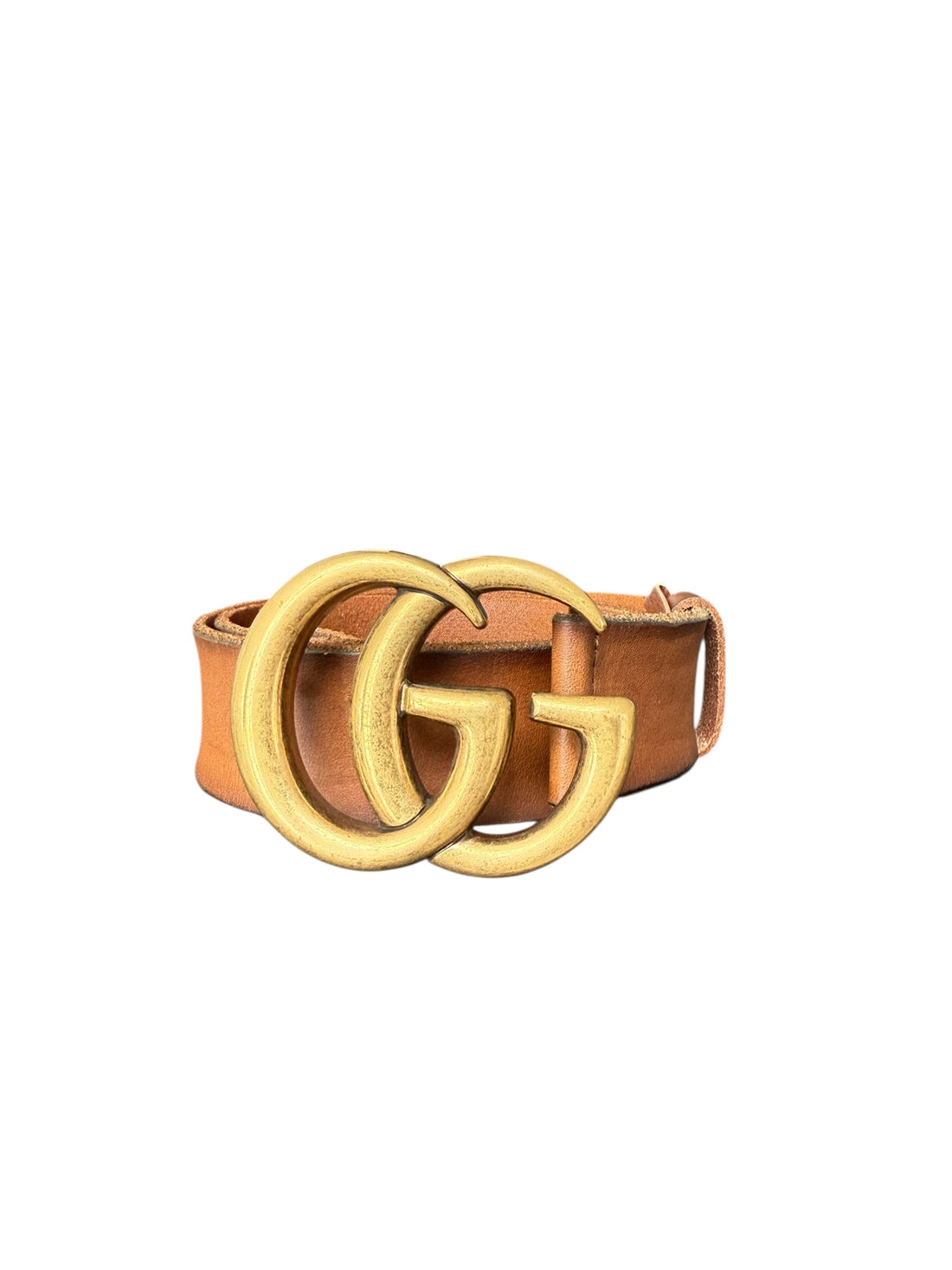 Breiter GG Marmont Gürtel in braunem Leder im Used-Look