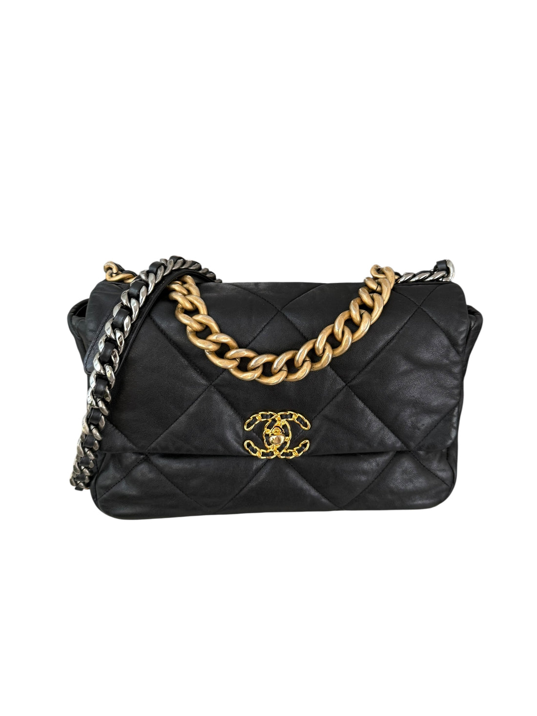 Chanel 19 aus schwarzem Lammleder Medium