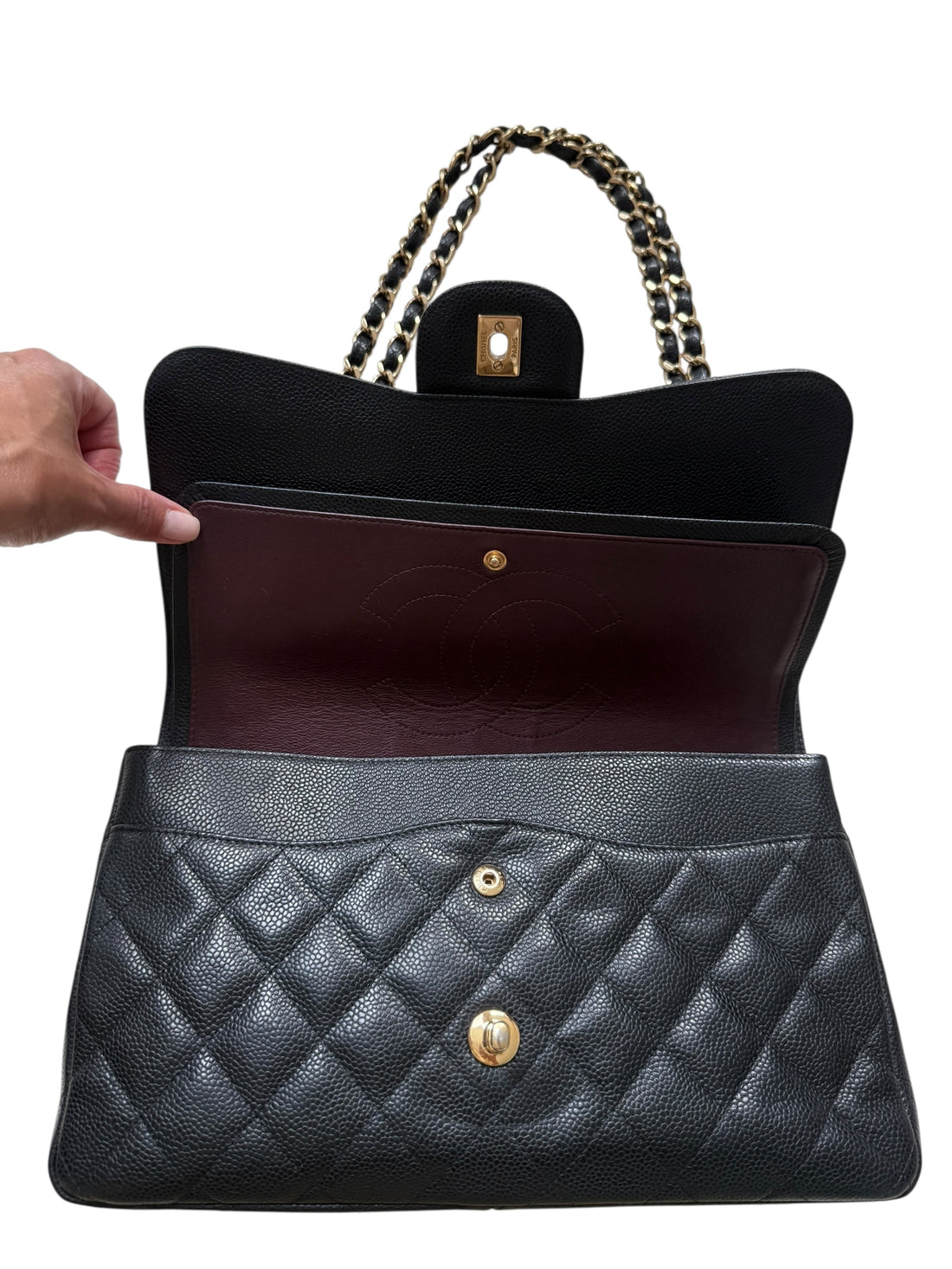 Chanel Classic Timeless Jumbo Double Flap Bag aus schwarzem Caviarleder