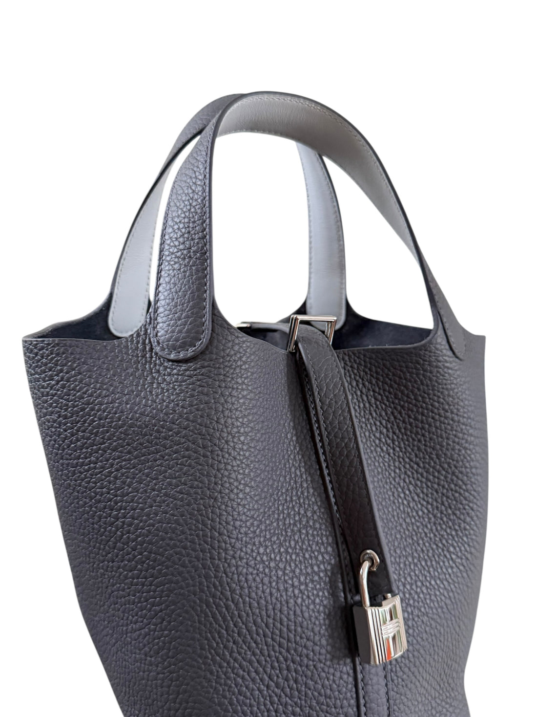 Hermès Picotin 18 Eclat in Ardoise / Gris Platine aus Taurillon Clemence Leder.