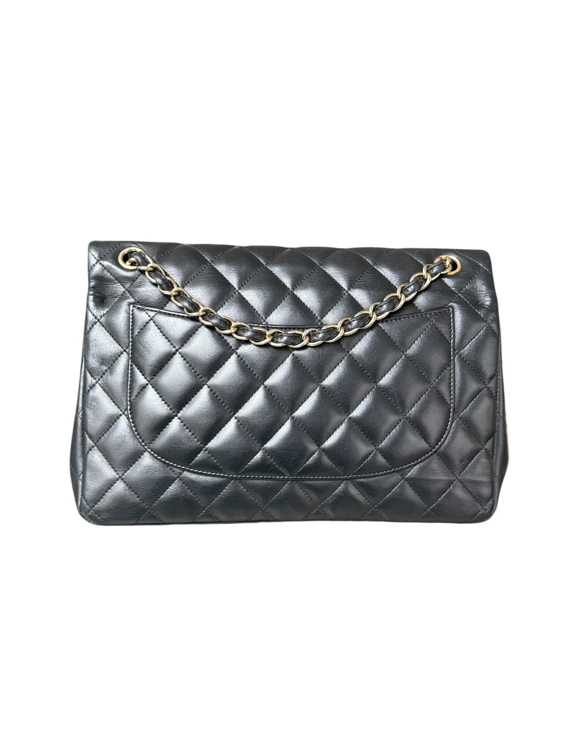 Chanel Classic Timeless Jumbo Double Flap Bag aus schwarzem Lammleder mit goldfarbener Hardware