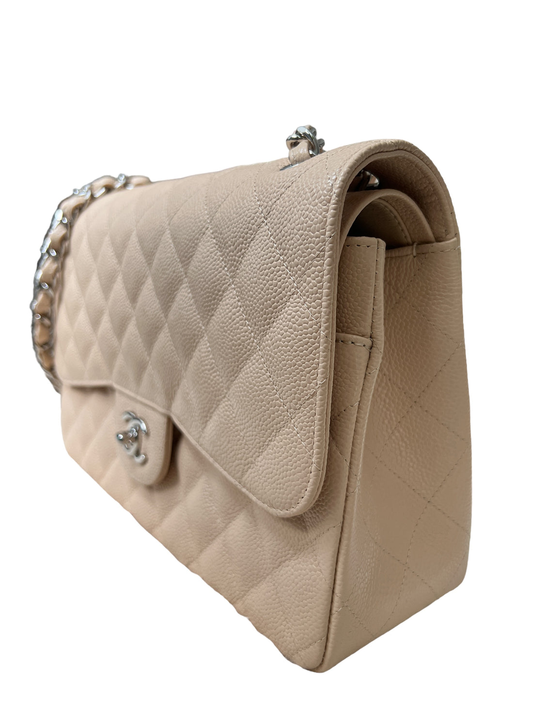 Chanel Classic Double Flap Bag aus beigem Caviarleder