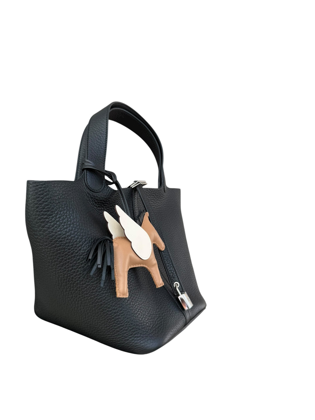 Hermès Picotin Lock 22 in Taurillon Clémence Leder schwarz und Hardware in Palladium.