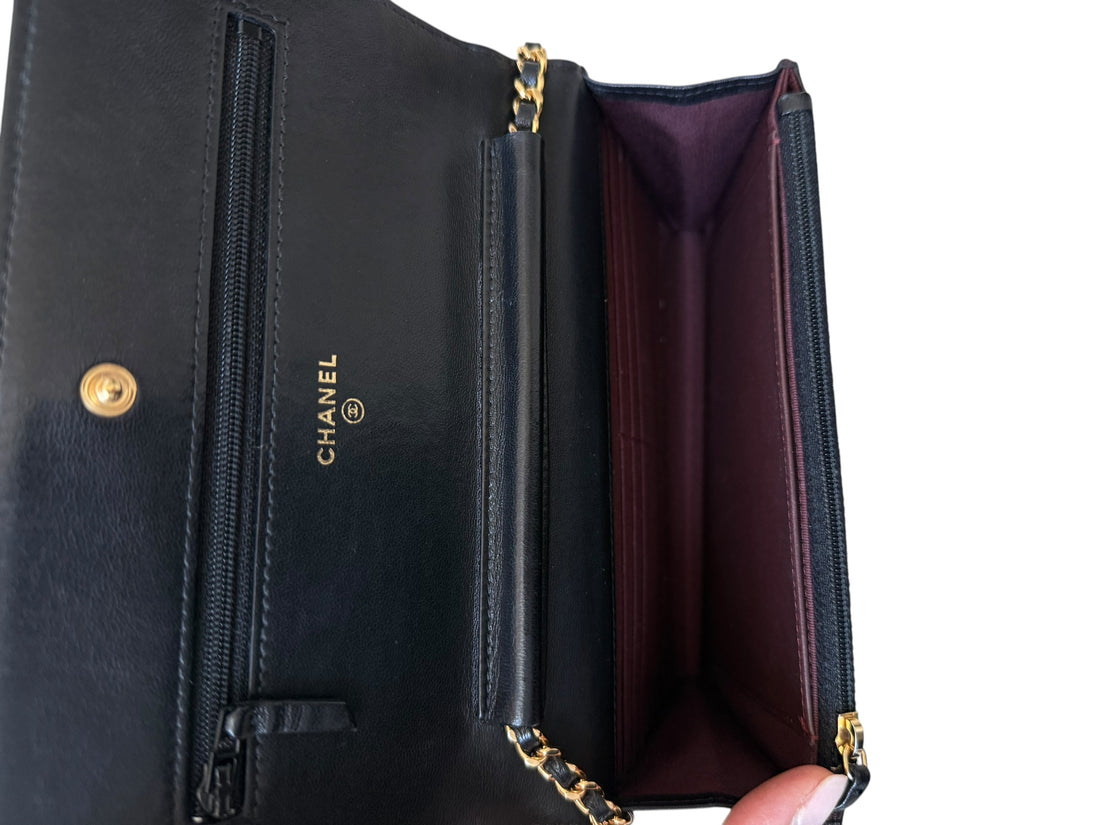Chanel Wallet on Chain WOC aus schwarzem Lammleder