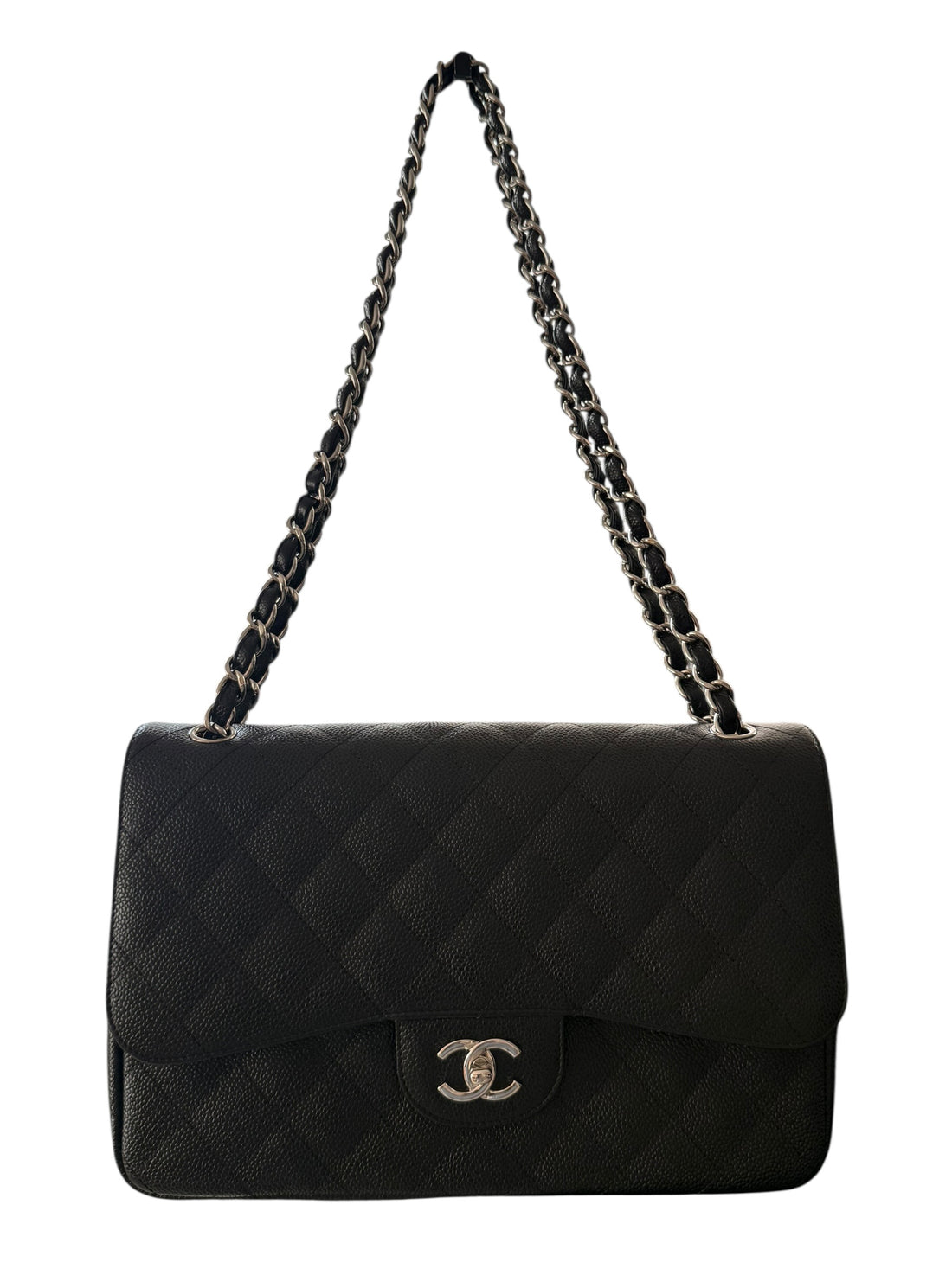 Chanel Classic Timeless Jumbo Double Flap Bag aus schwarzem Caviarleder