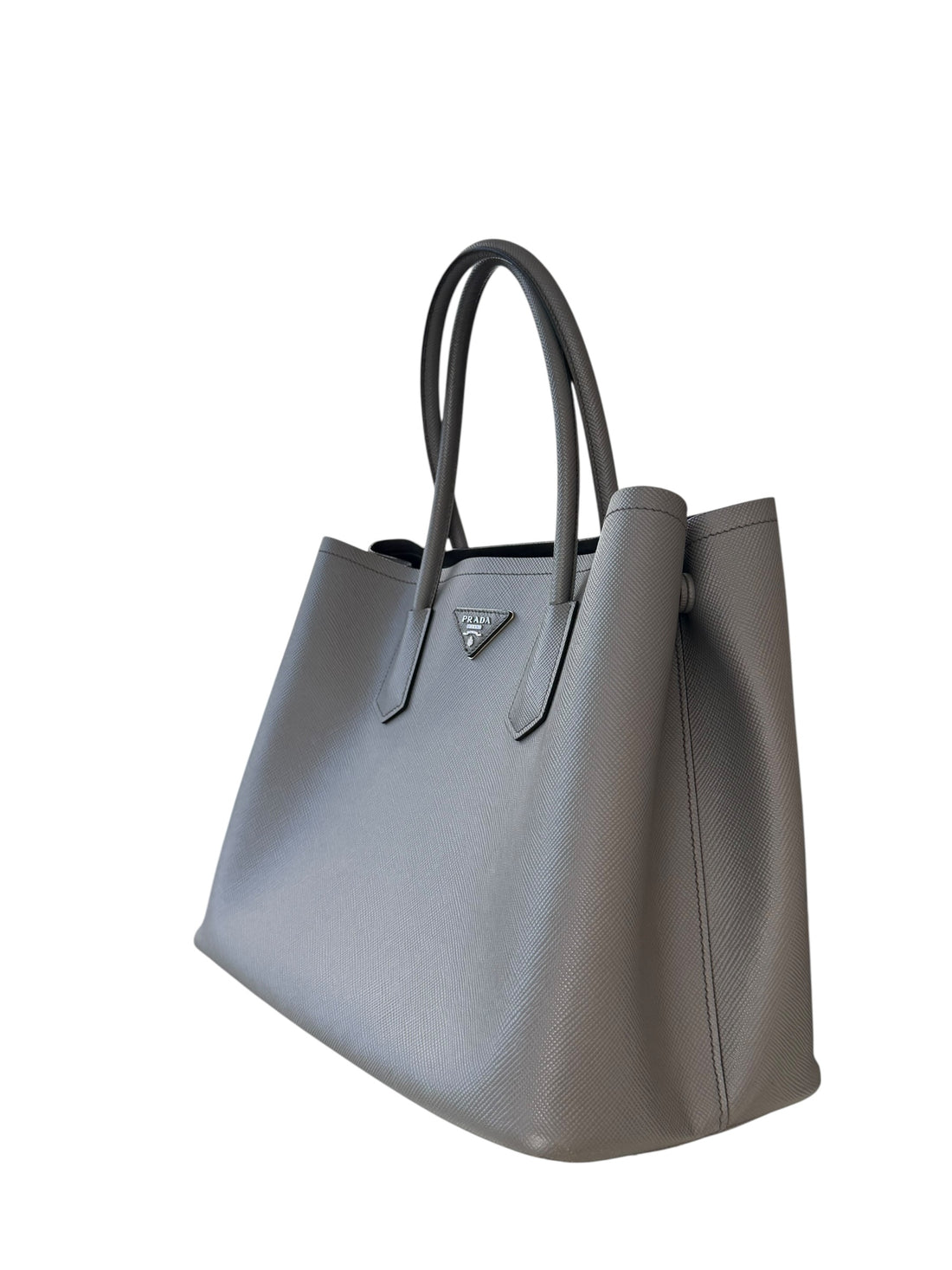 Prada Double Bag aus Saffiano Cuir in grau mit Strap