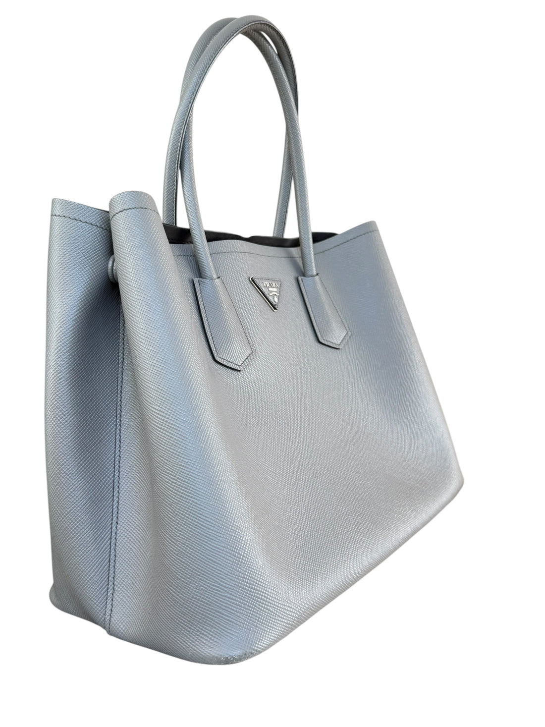 Prada Double Bag aus Saffiano Cuir in grau mit Strap