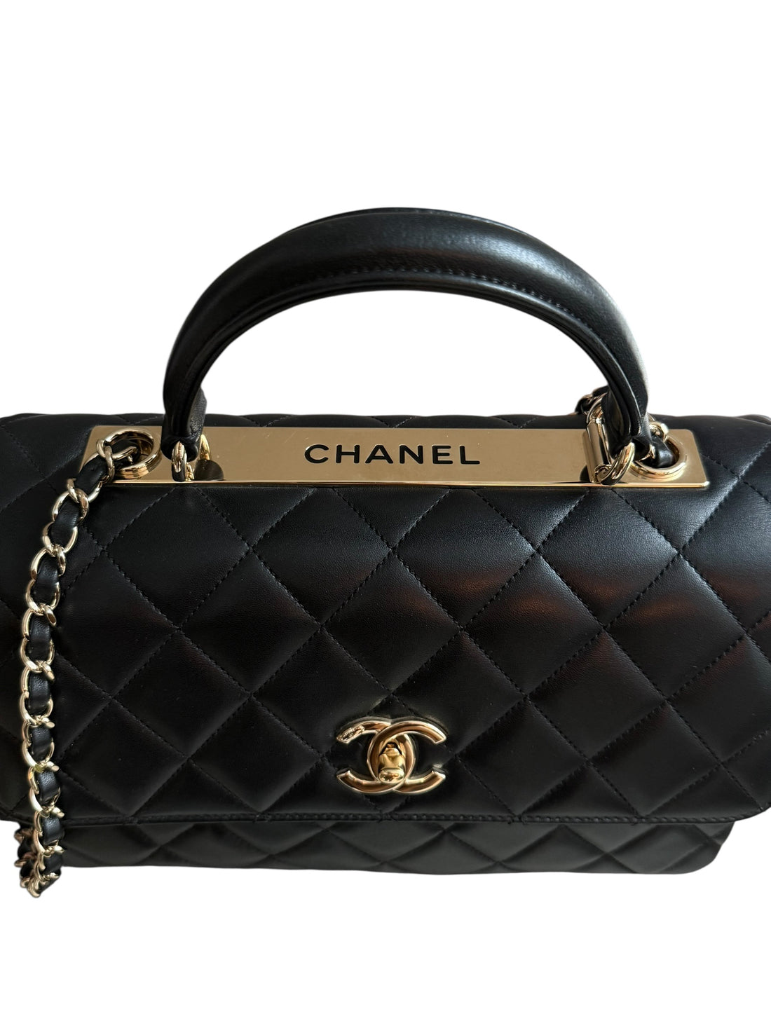 Chanel Trendy CC mit Griff aus schwarzem Lammleder und goldfarbener Hardware