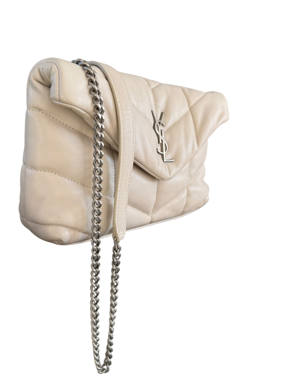 YSL Saint Laurent Puffer Loulou mini Toy in Kalbsleder in der Farbe off-white