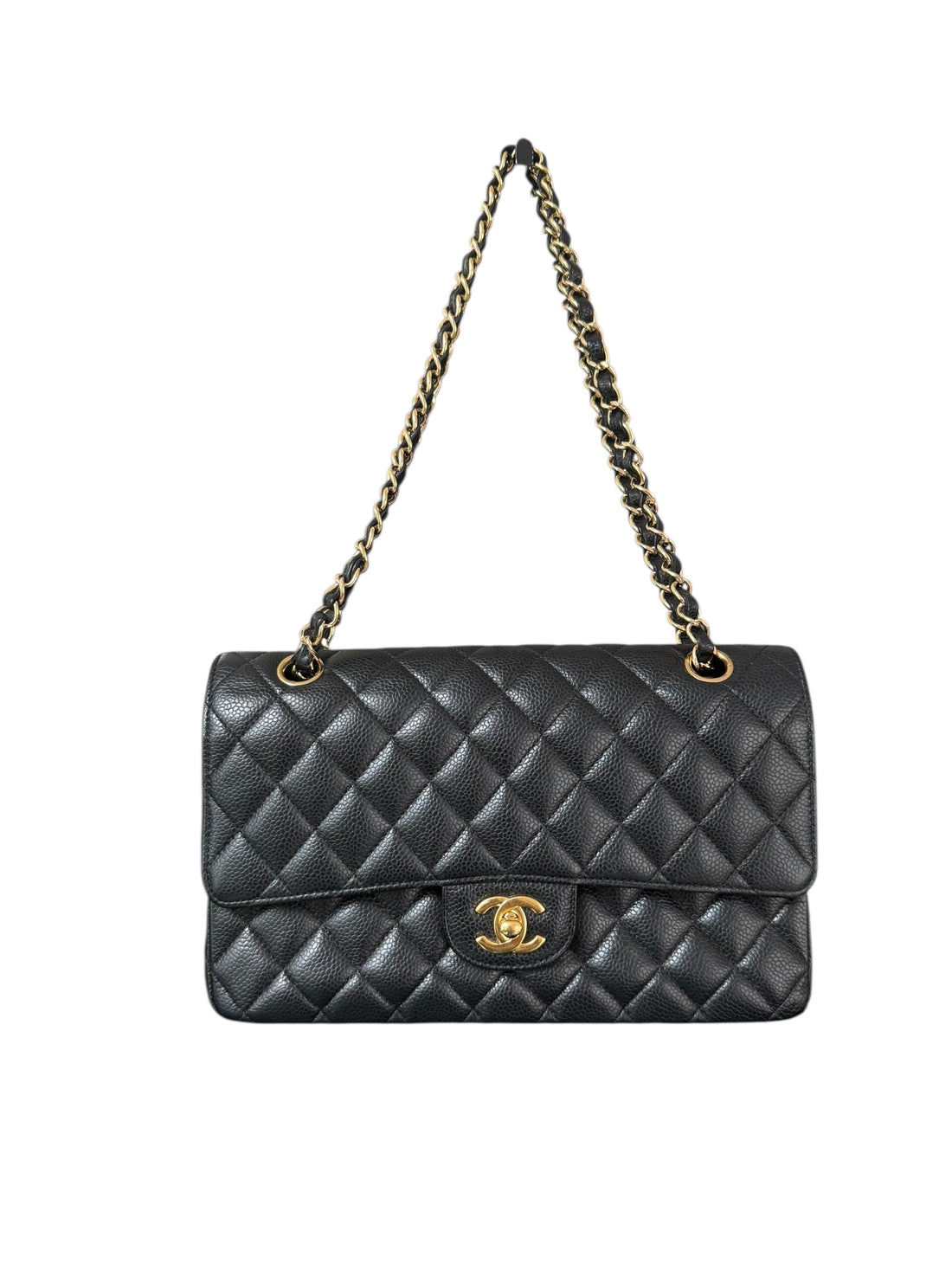 Chanel Classic Timeless Double Flap Bag Medium Caviarleder und goldfarbene Hardware
