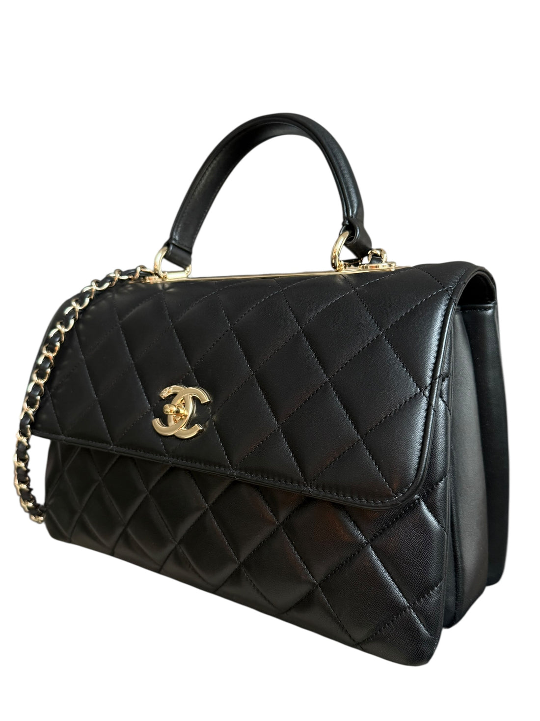 Chanel Trendy CC mit Griff aus schwarzem Lammleder und goldfarbener Hardware