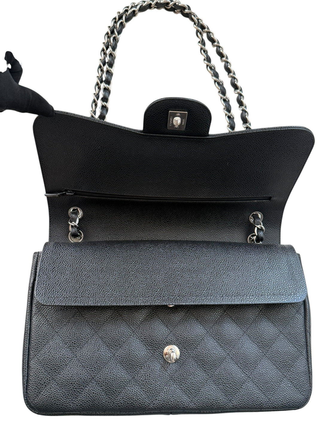 Chanel Classic Timeless Jumbo Double Flap Bag aus schwarzem Caviarleder