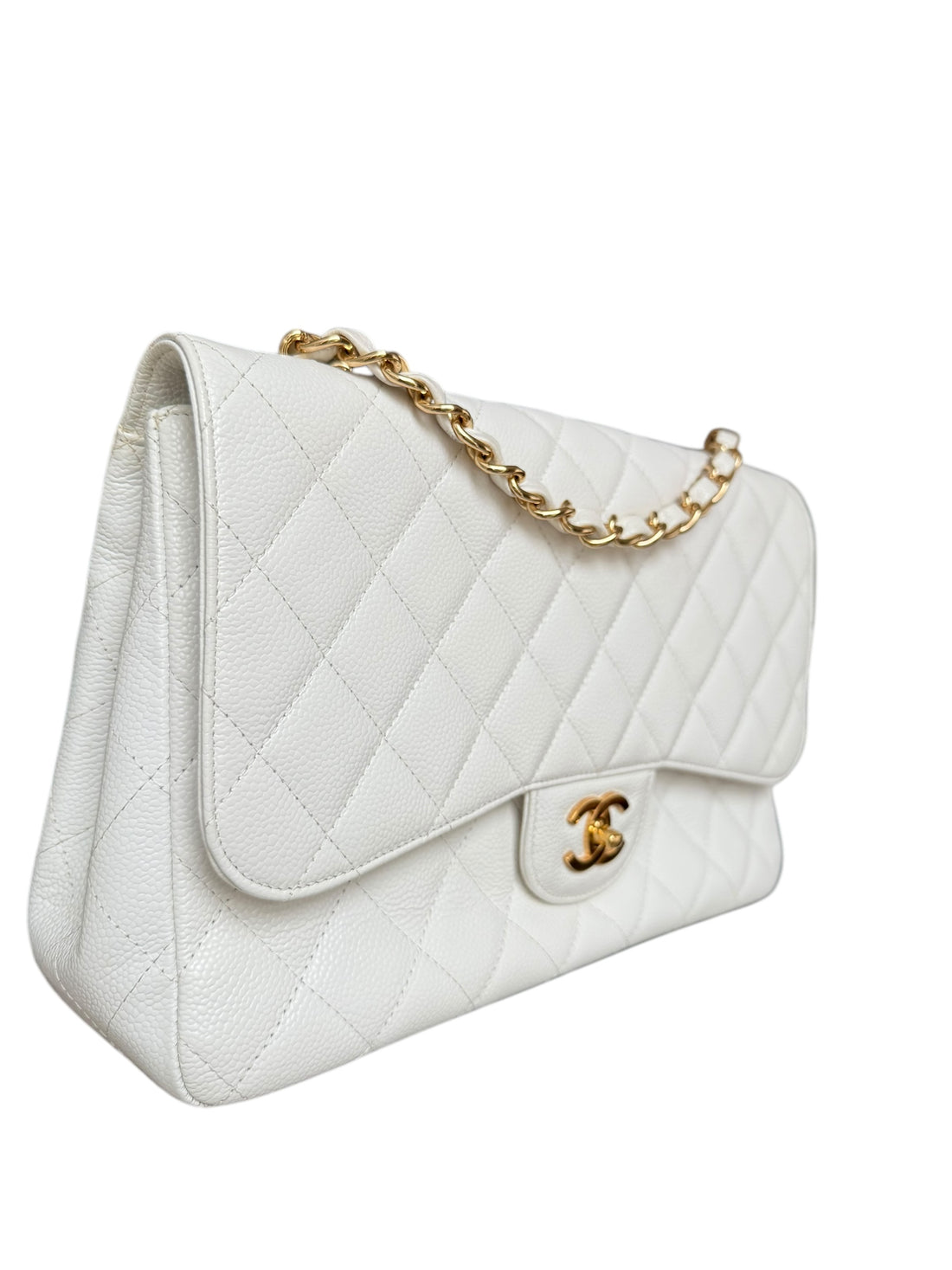 Chanel Classic Caviarleder weiss mit goldfarbener Hardware