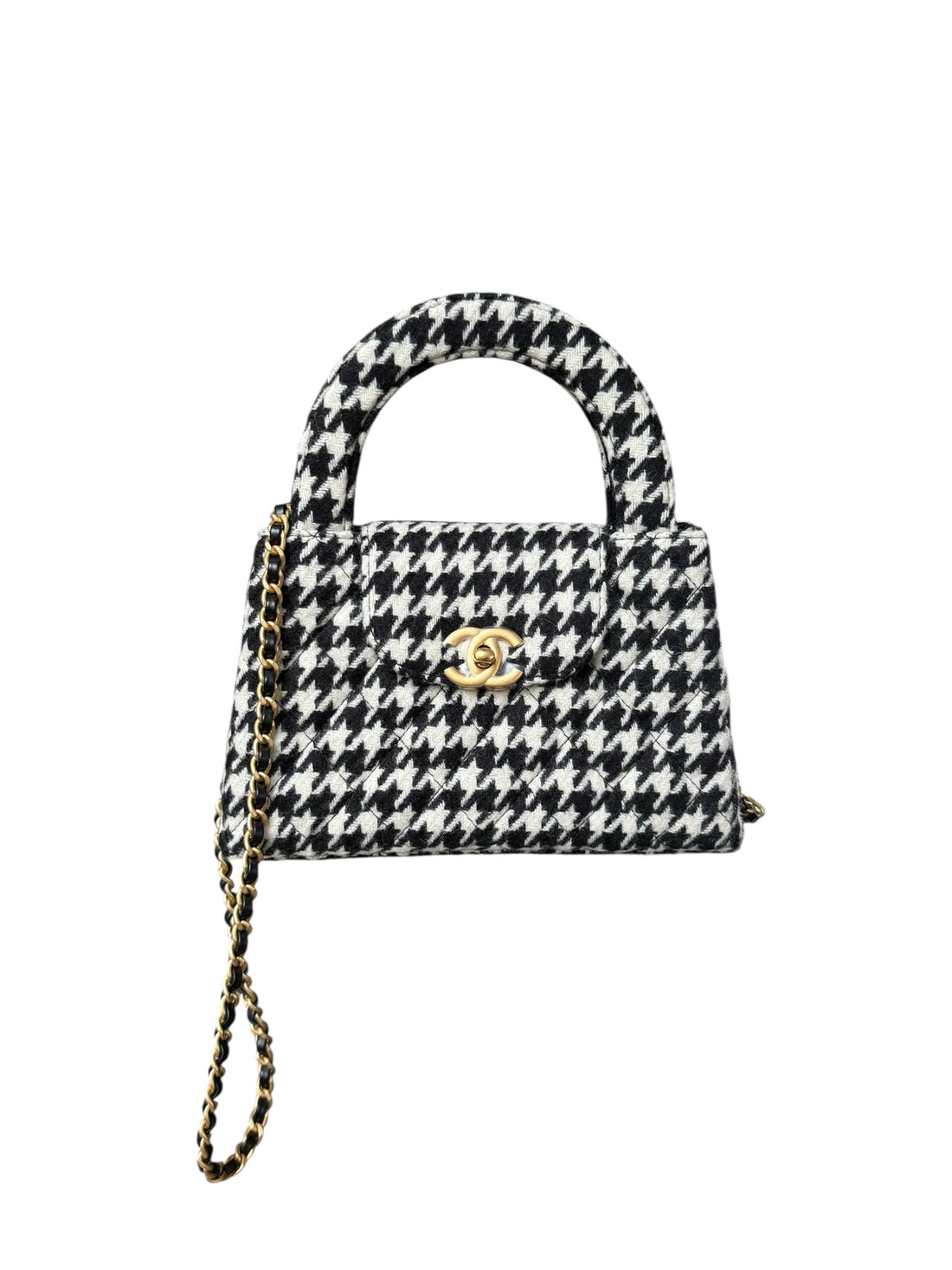 Chanel Mini Kelly 24A schwarz/weiss Tweed / Baumwolle