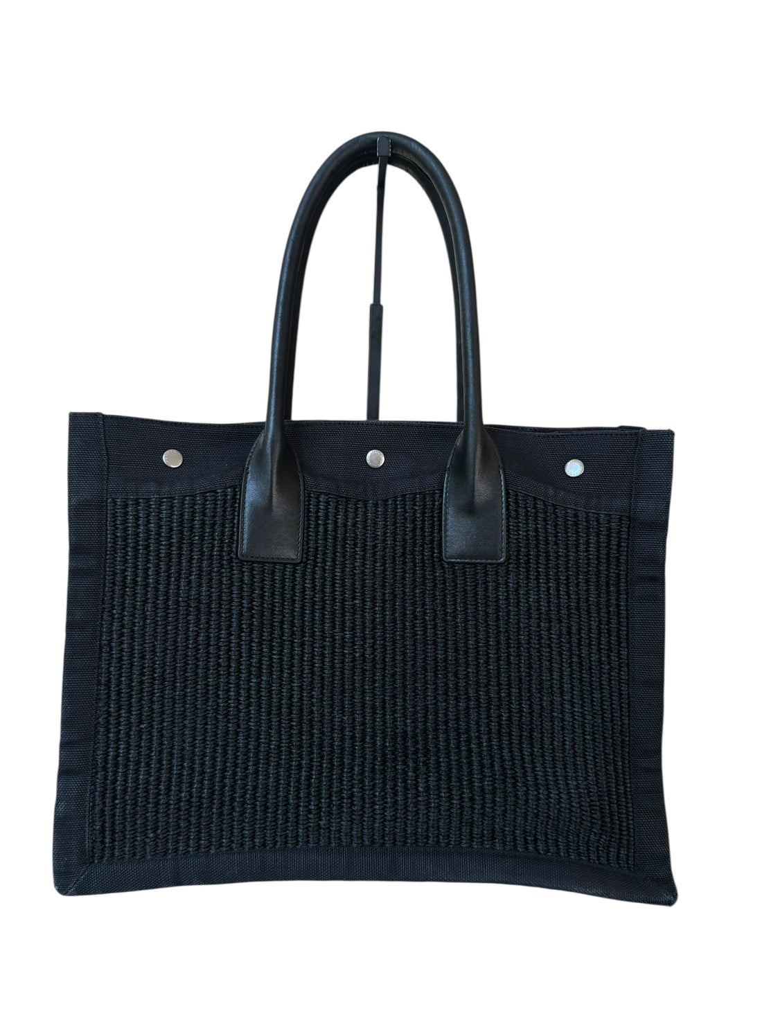 YSL Saint Laurent Rive Gauche Shopper Totebag Medium aus Canvas (Leinen) und Ledergriffen in der Farbe schwarz.
