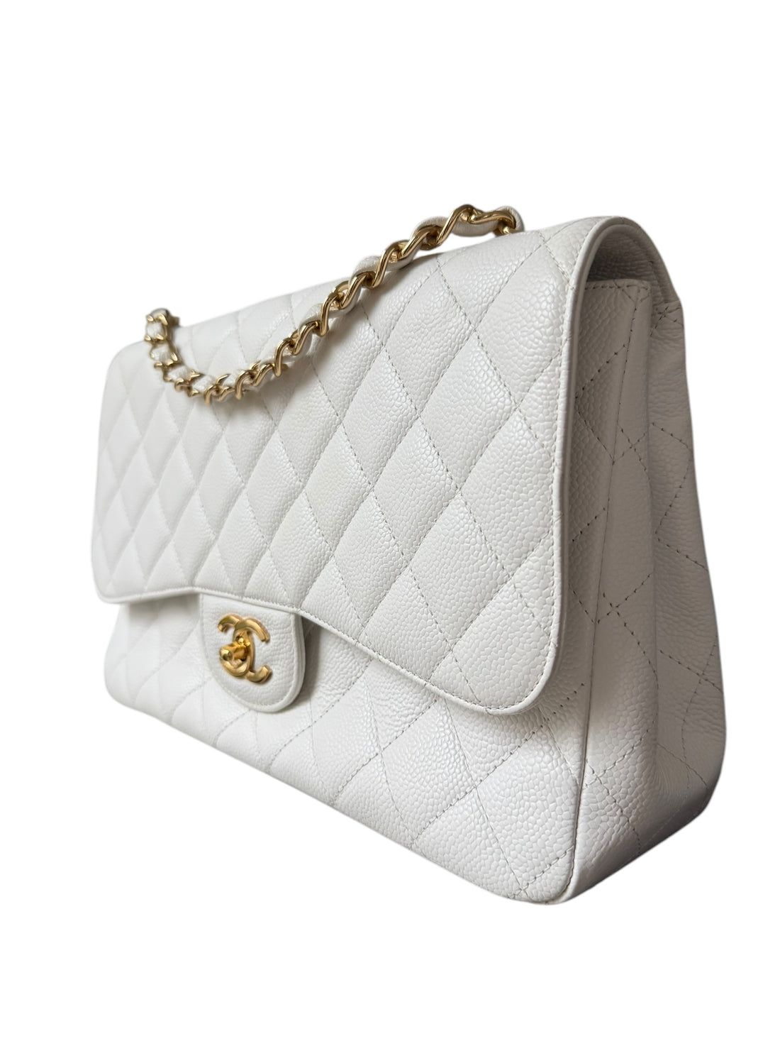 Chanel Classic Caviarleder weiss mit goldfarbener Hardware