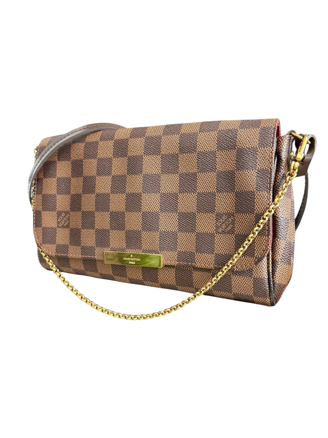Louis Vuitton Favorite in Damier Ebene mit abnehmbarer Kette und abnehmbaren Schulterriemen.