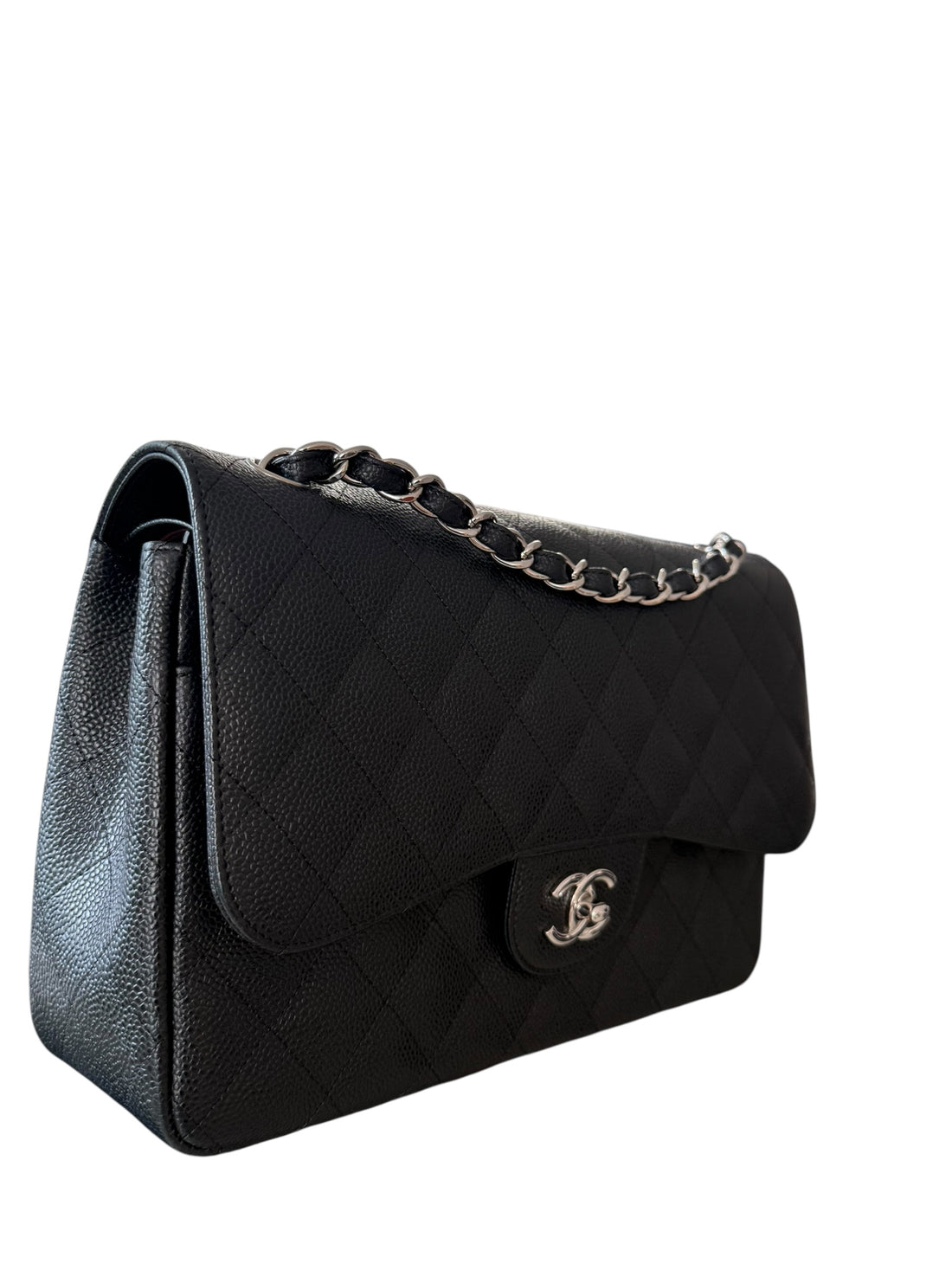 Chanel Classic Timeless Jumbo Double Flap Bag aus schwarzem Caviarleder