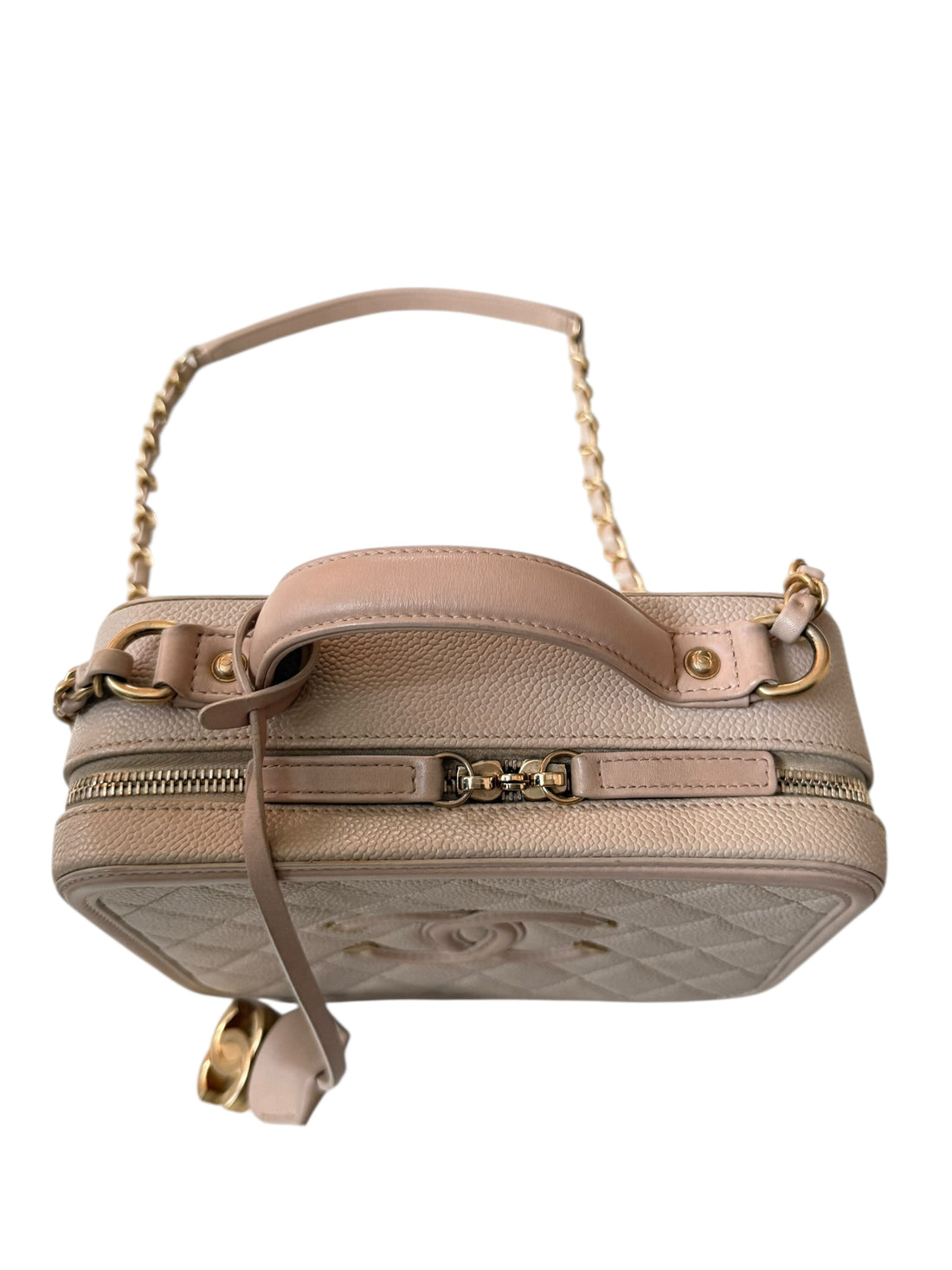 Chanel Vanity Case Medium aus strapazierfähigem Caviar-Leder in Beige