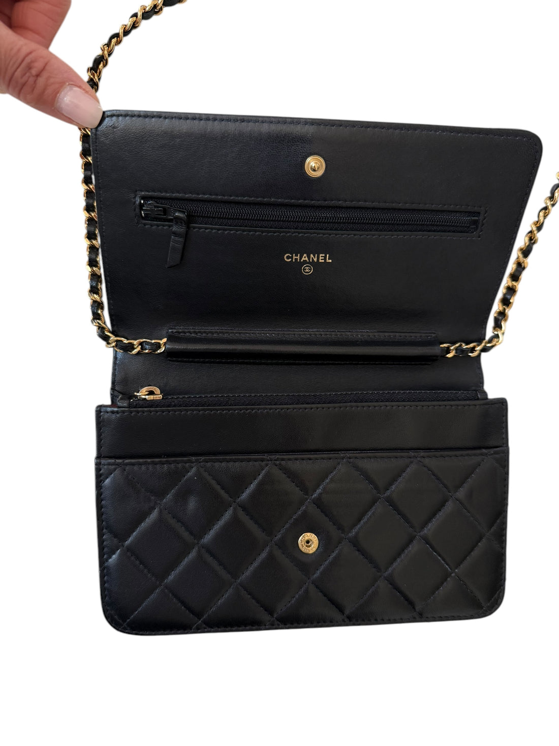 Chanel Wallet on Chain WOC aus schwarzem Lammleder