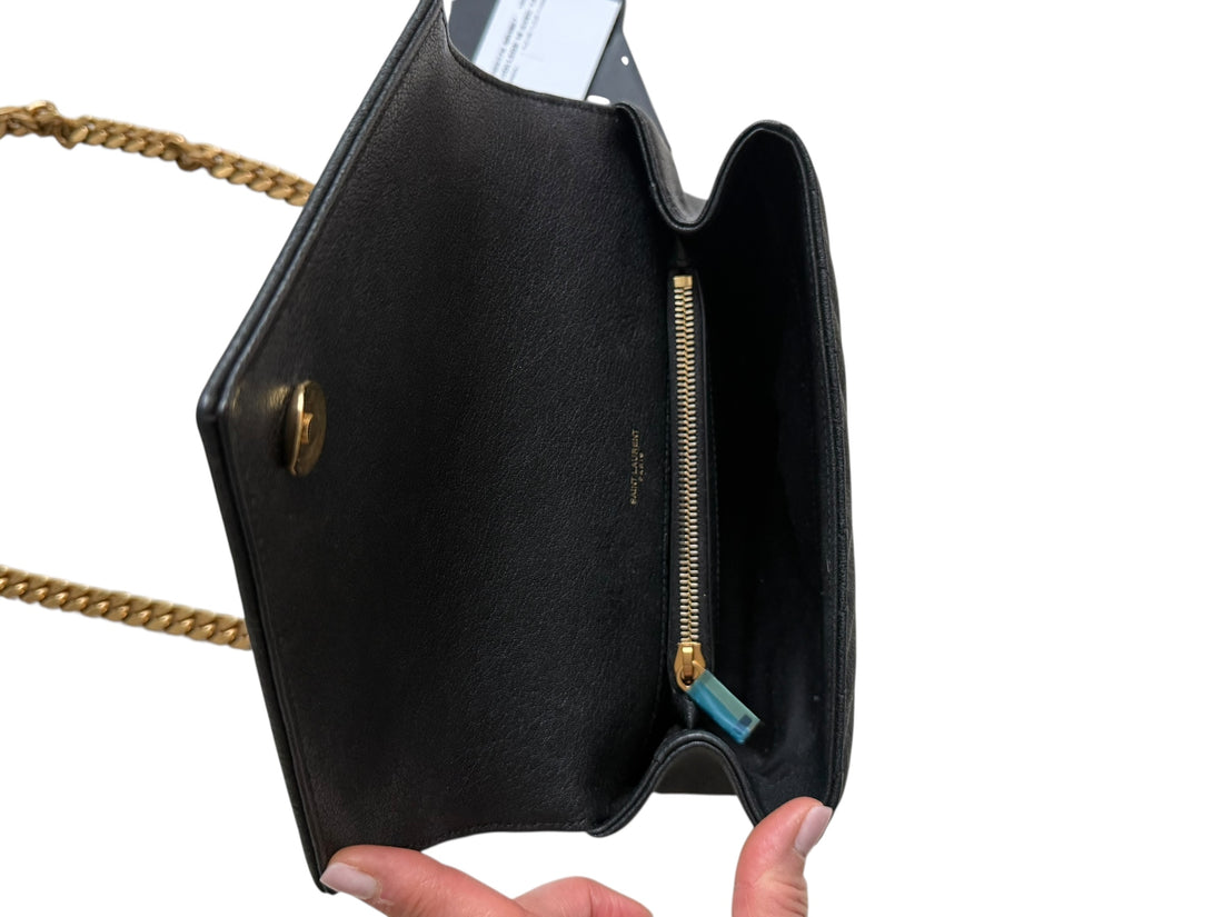 YSL Saint Laurent Collège Medium Schultertasche aus gestepptem schwarzem genarbtem Leder