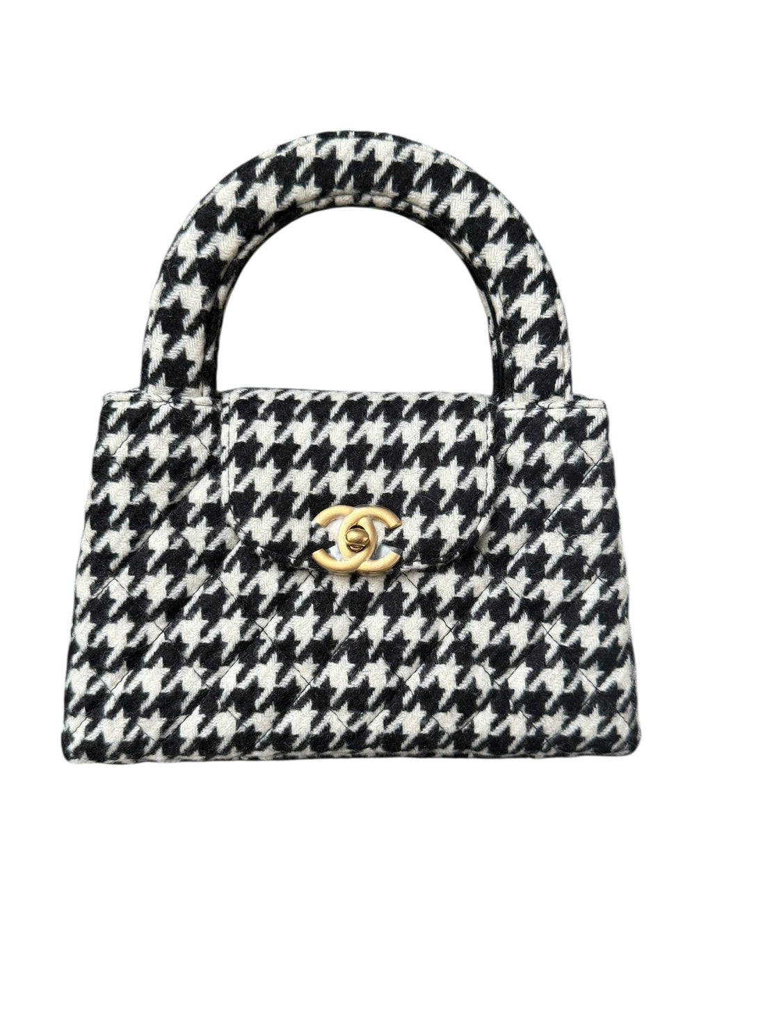 Chanel Mini Kelly 24A schwarz/weiss Tweed / Baumwolle