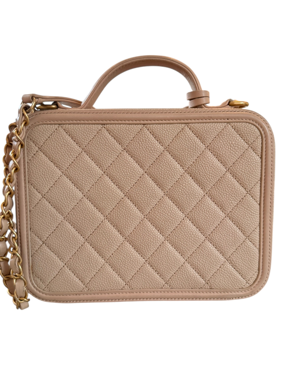 Chanel Vanity Case Medium aus strapazierfähigem Caviar-Leder in Beige