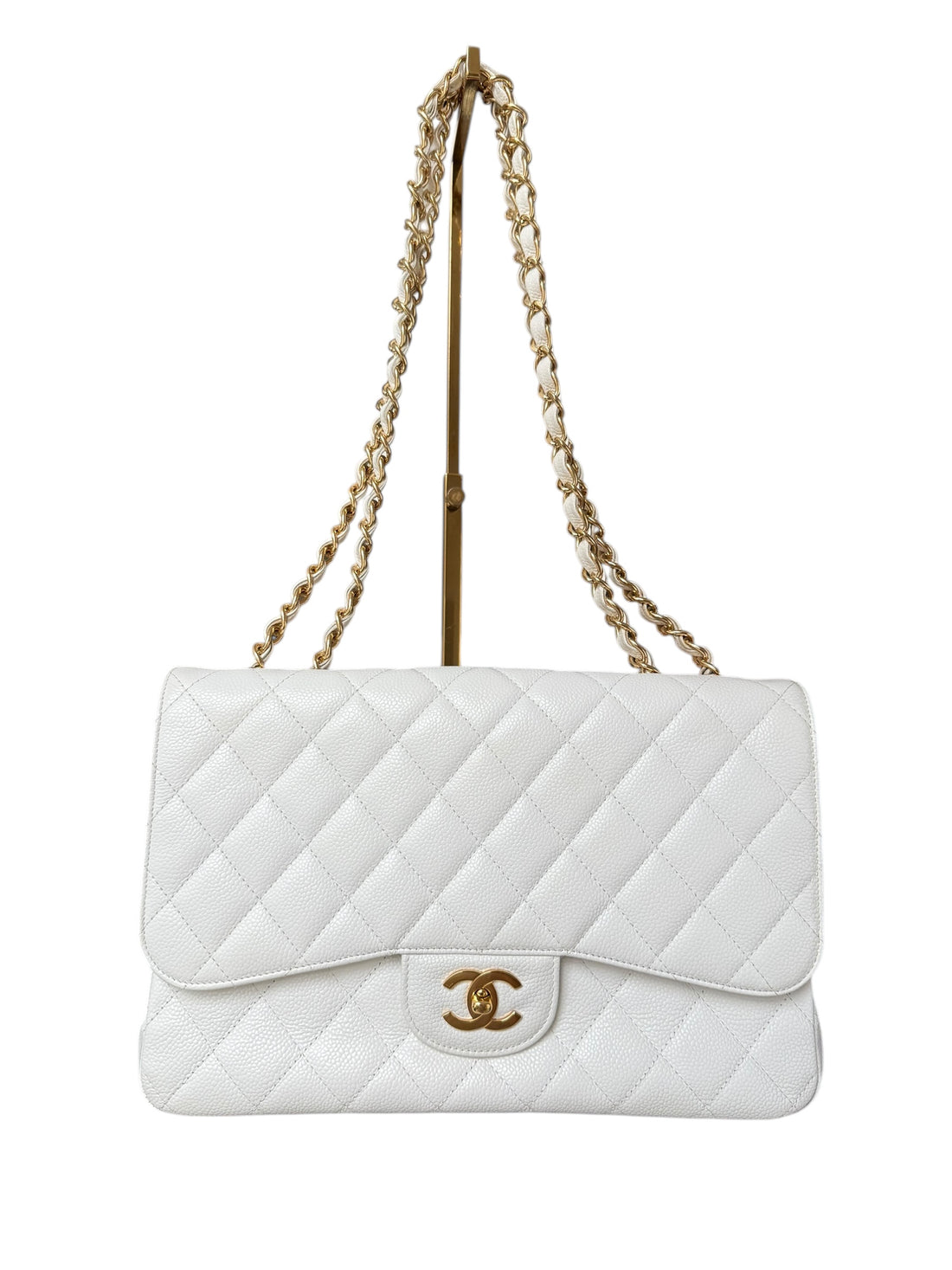 Chanel Classic Caviarleder weiss mit goldfarbener Hardware