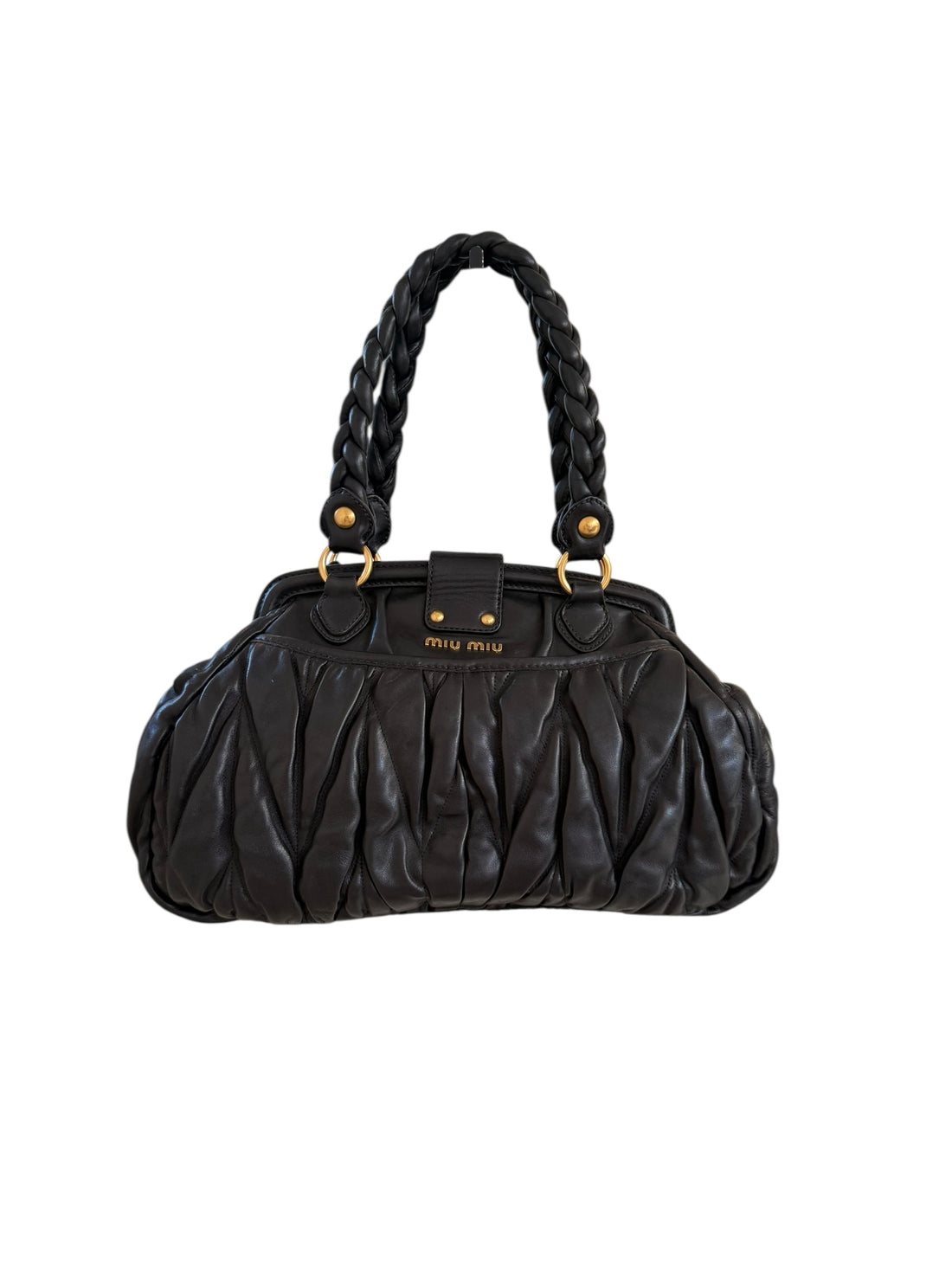 MIU MIU Schultertasche aus weichem schwarzem Matelassé Lammleder