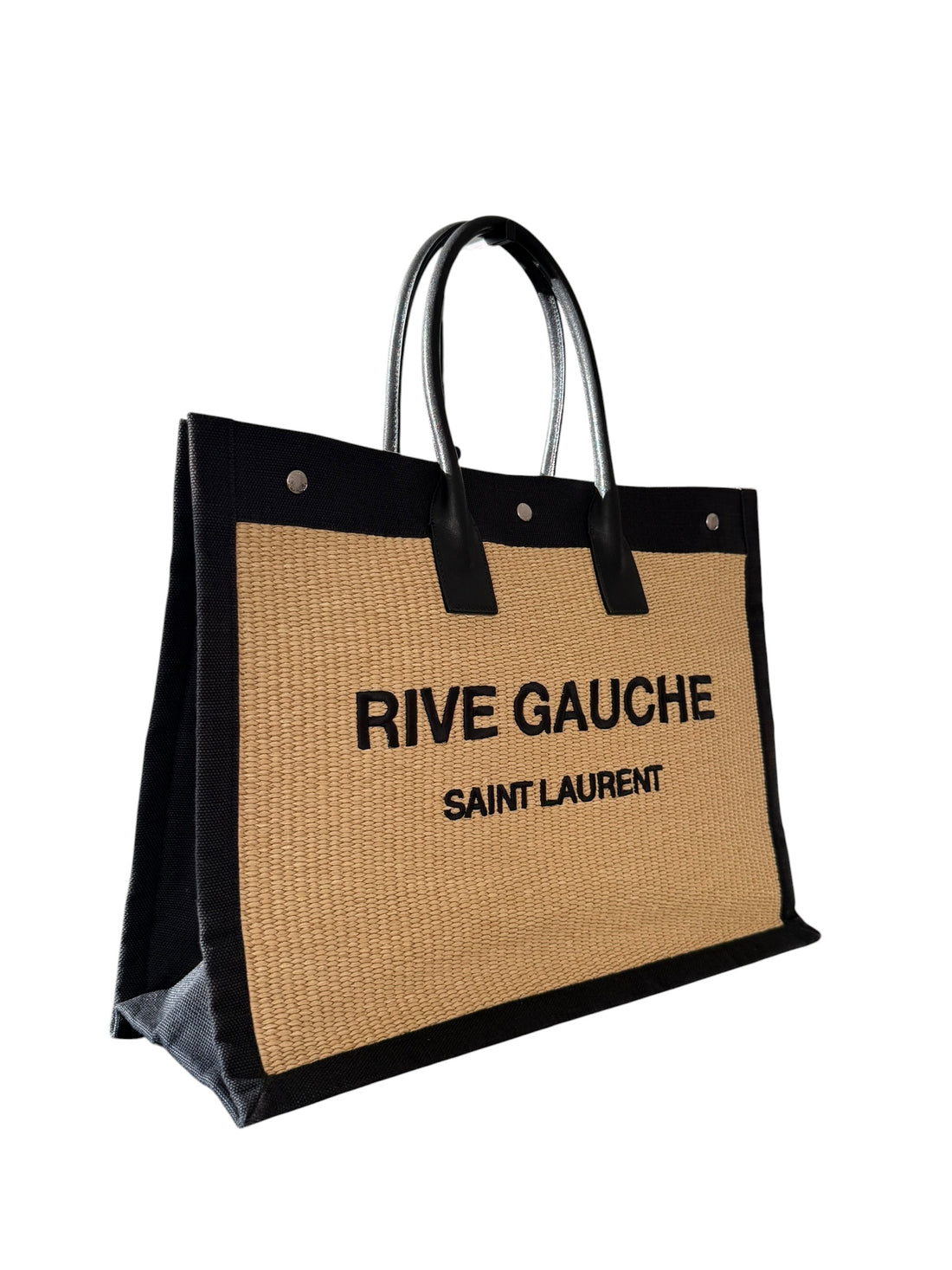YSL Saint Laurent Rive Gauche Shopper Totebag aus Canvas (Leinen) und Ledergriffen