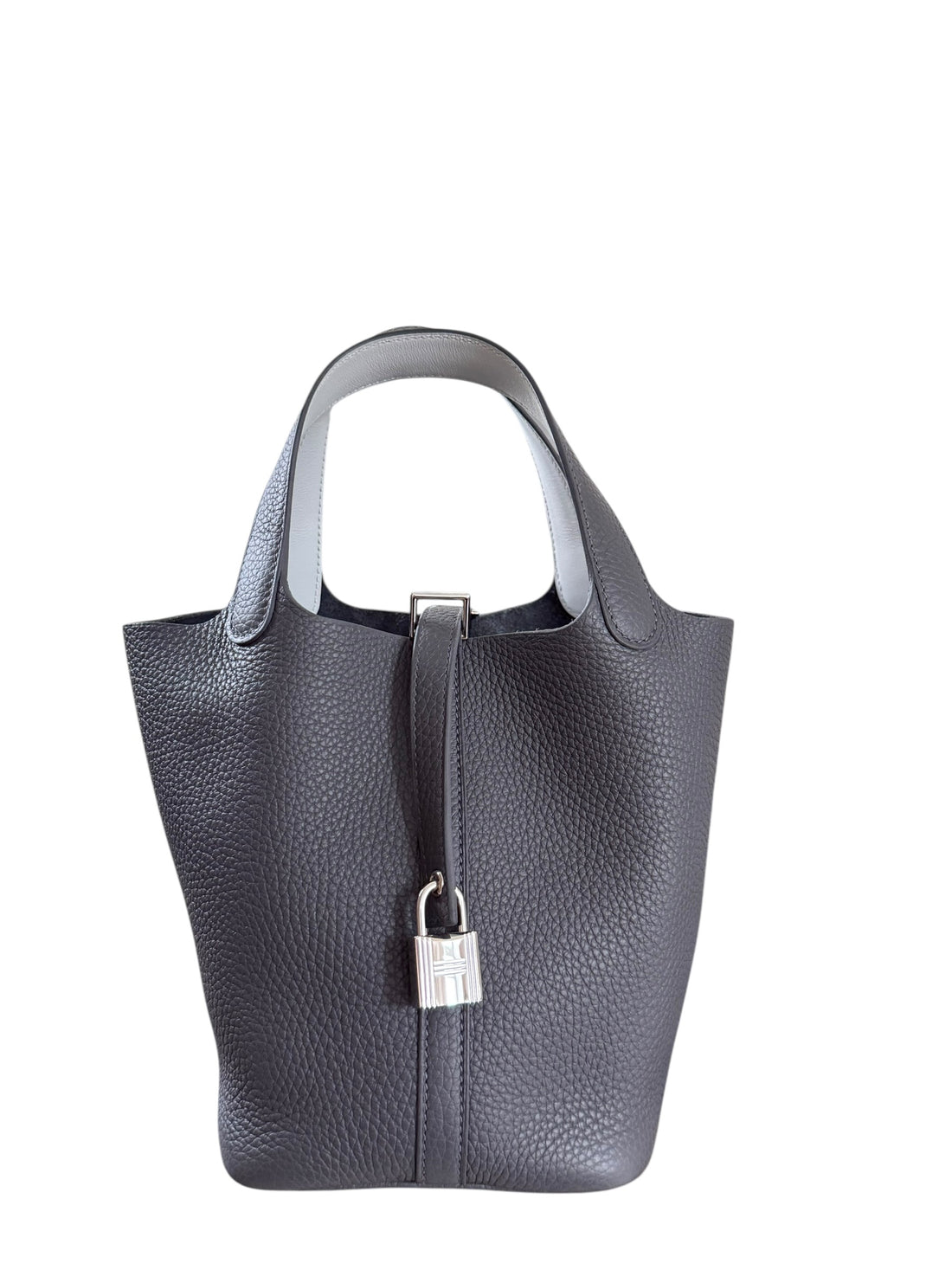 Hermès Picotin 18 Eclat in Ardoise / Gris Platine aus Taurillon Clemence Leder.