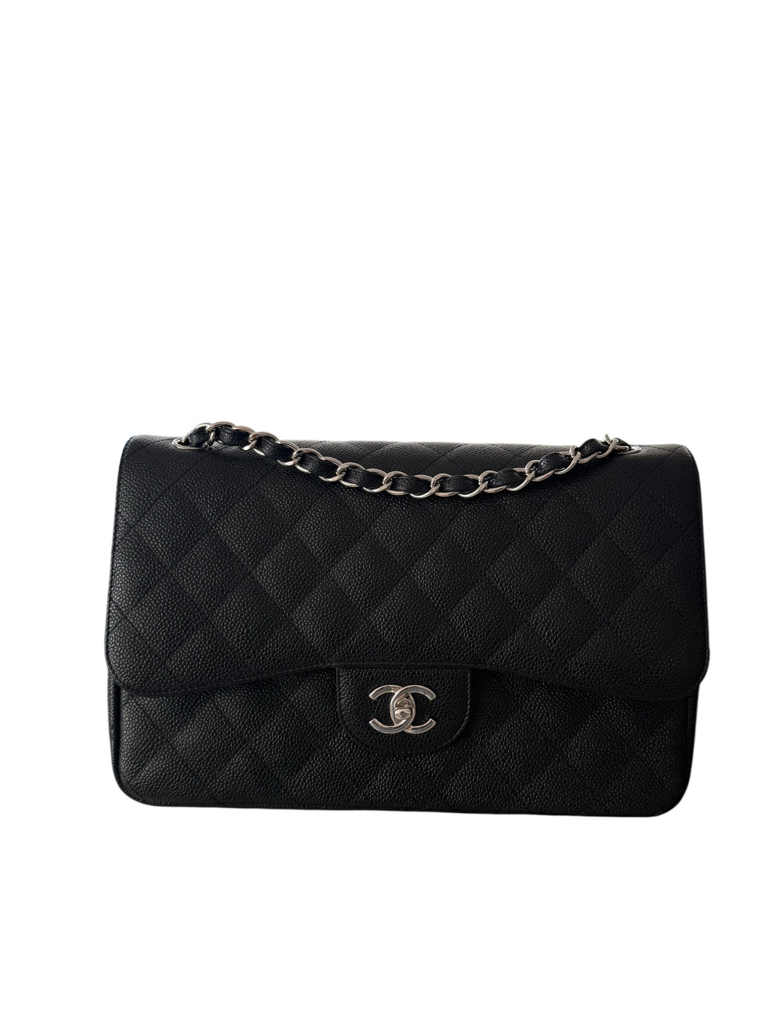 Chanel Classic Timeless Jumbo Double Flap Bag aus schwarzem Caviarleder