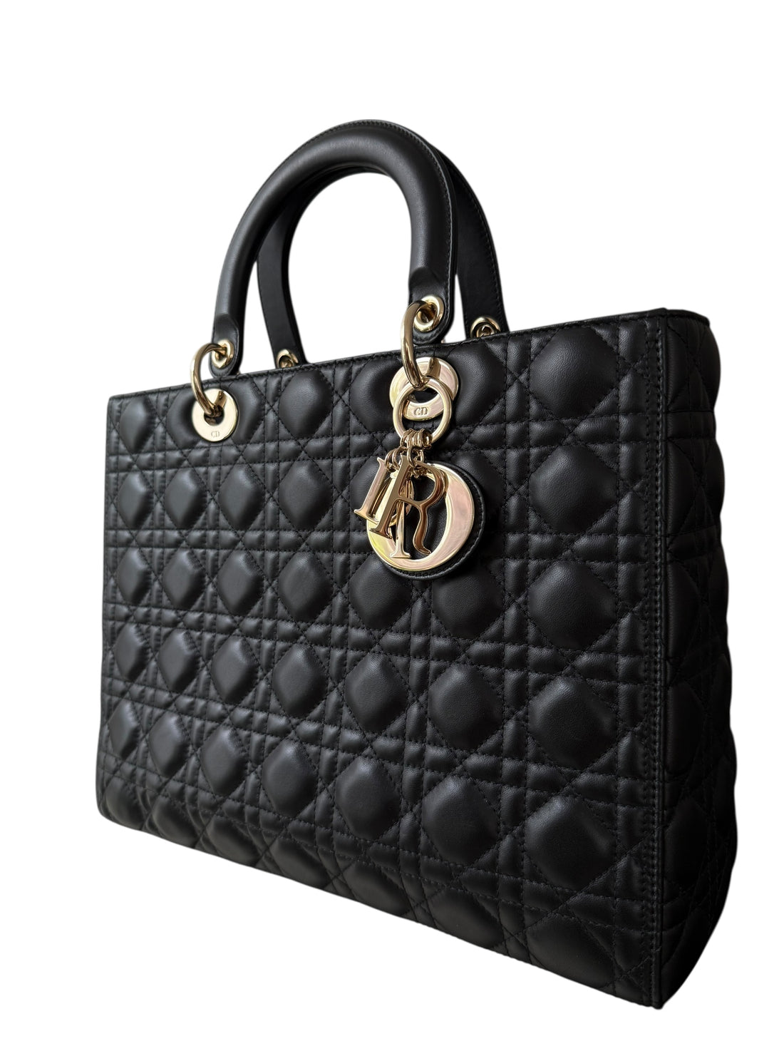 Christian Dior Lady Dior aus schwarzem Lammleder und Cannage Ziernähten