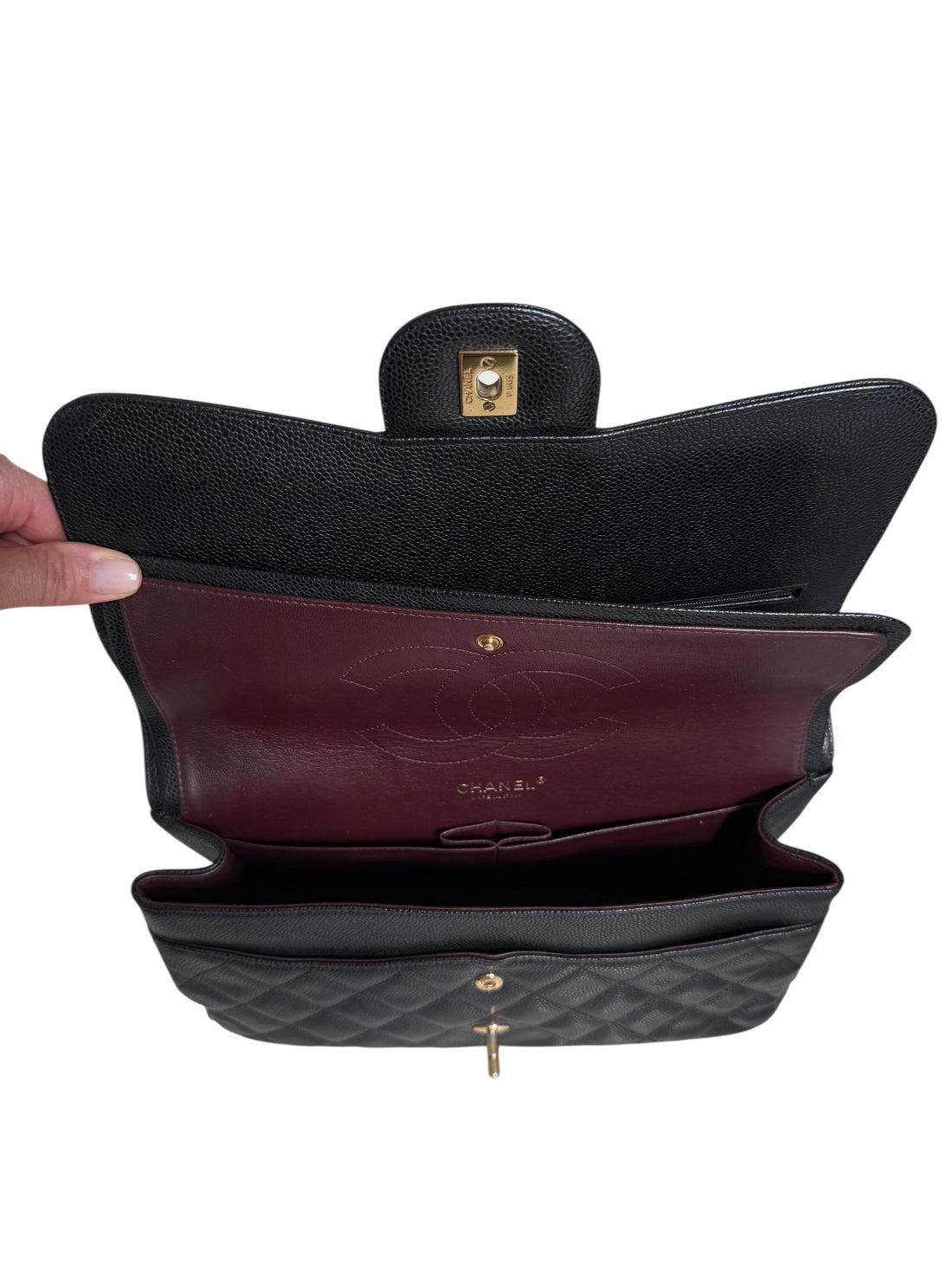 Chanel Classic Timeless Jumbo Double Flap Bag aus schwarzem Caviarleder
