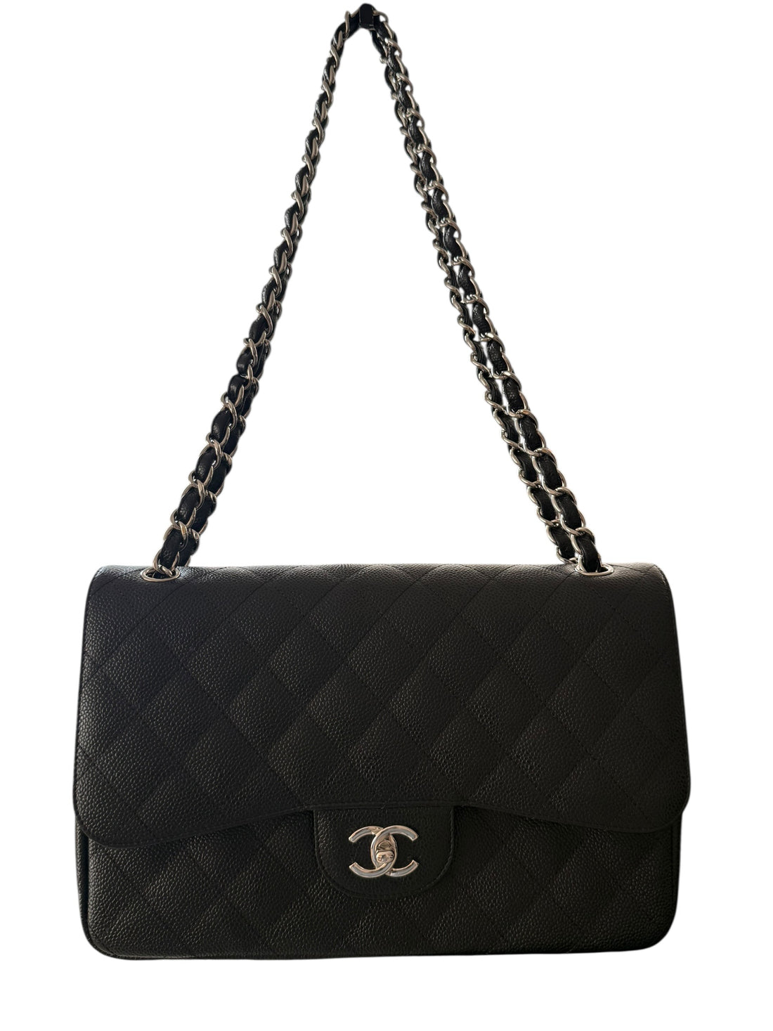 Chanel Classic Timeless Jumbo Double Flap Bag aus schwarzem Caviarleder