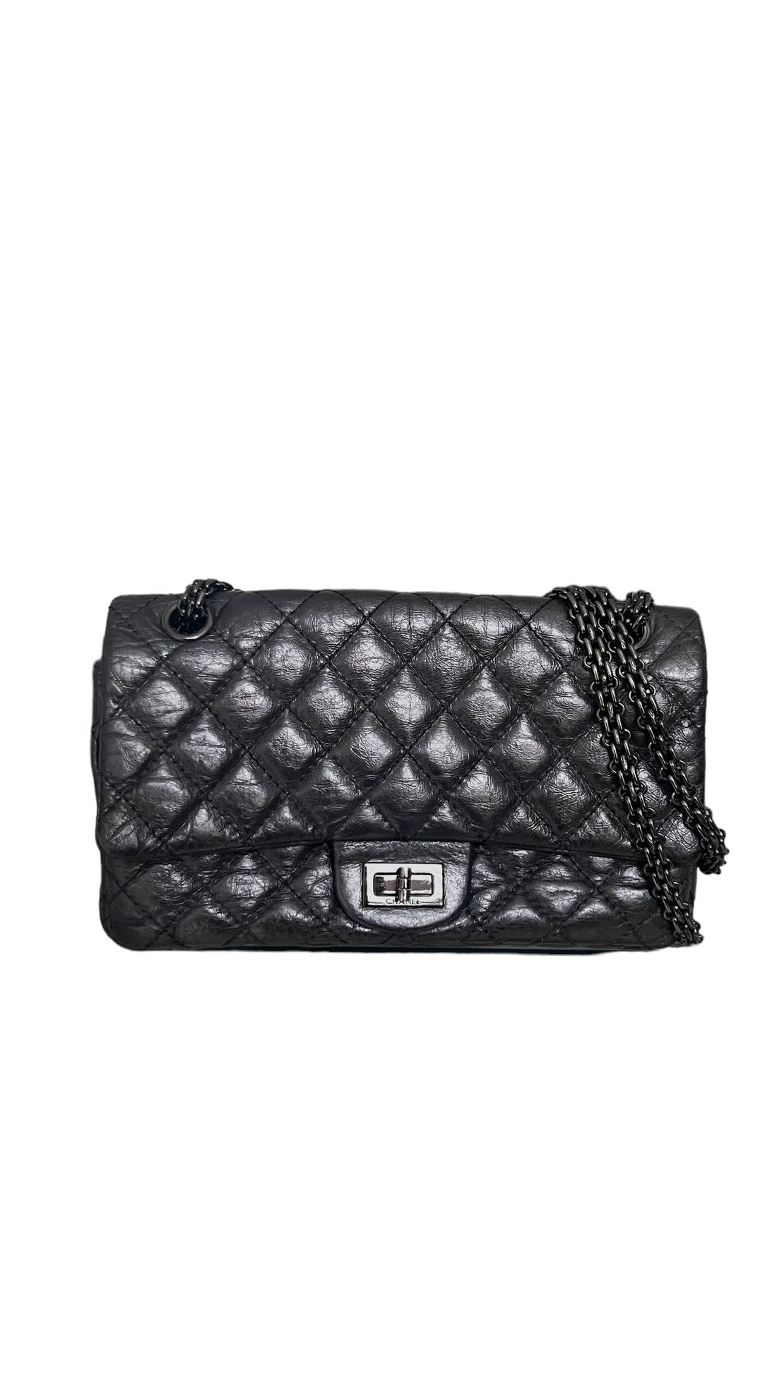 Chanel 2.55 aus schwarzem Kalbsleder in Daimant Steppung