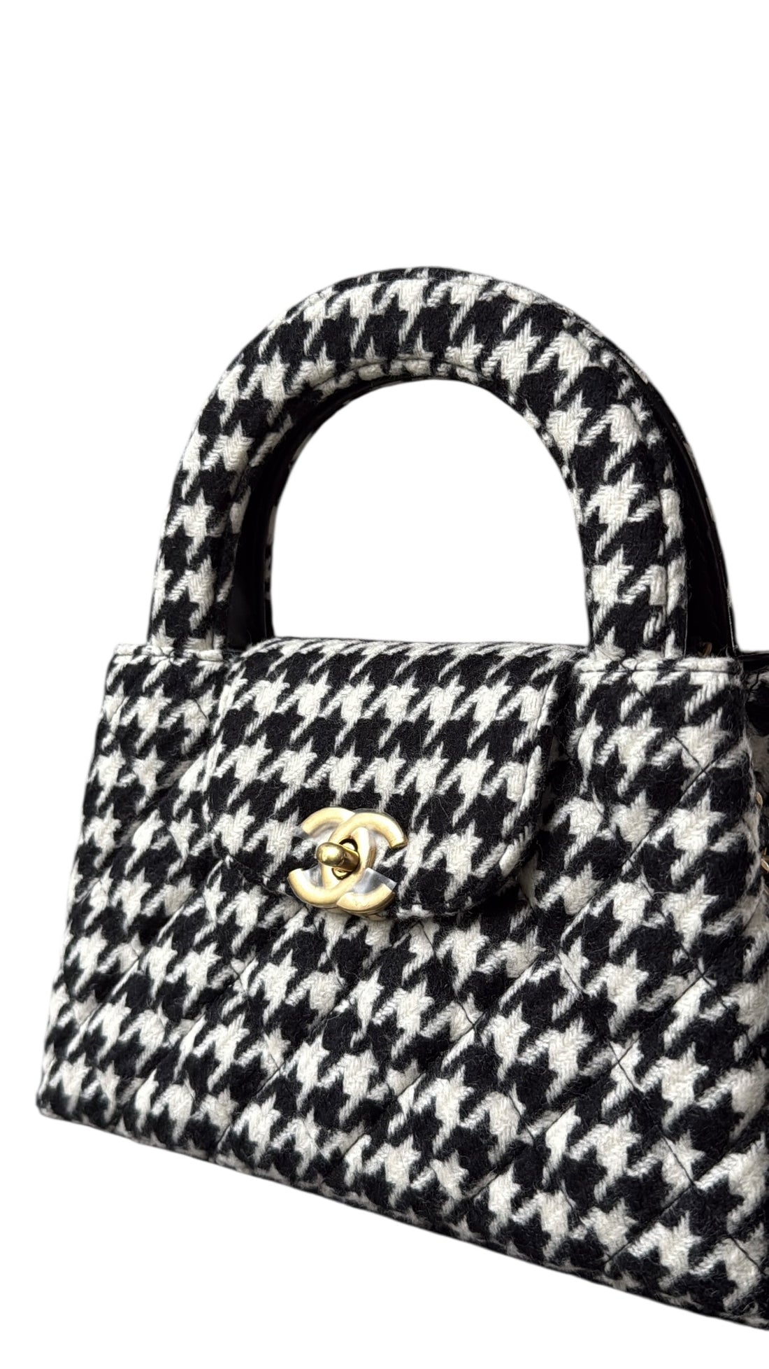 Chanel Mini Kelly 24A schwarz/weiss Tweed / Baumwolle