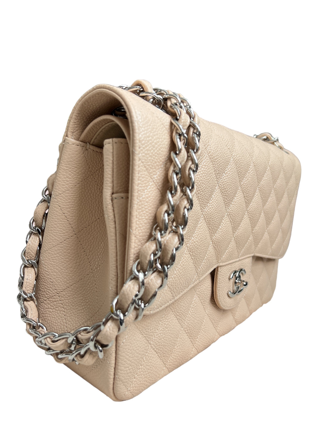 Chanel Classic Double Flap Bag aus beigem Caviarleder