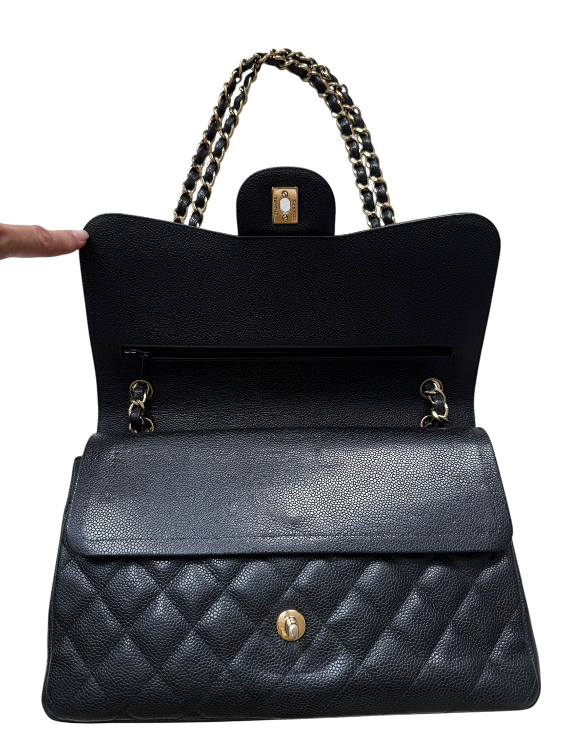 Chanel Classic Timeless Jumbo Double Flap Bag aus schwarzem Caviarleder
