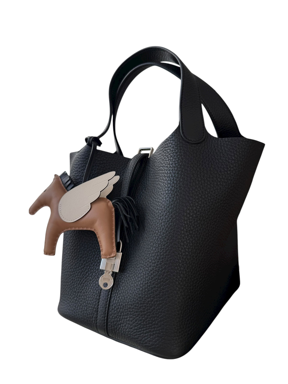 Hermès Picotin Lock 22 in Taurillon Clémence Leder schwarz und Hardware in Palladium.