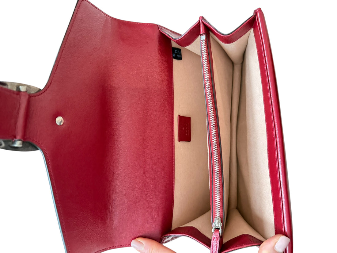 Gucci Dionysus GG Schultertasche Tweed schwarz/weiss/rot.