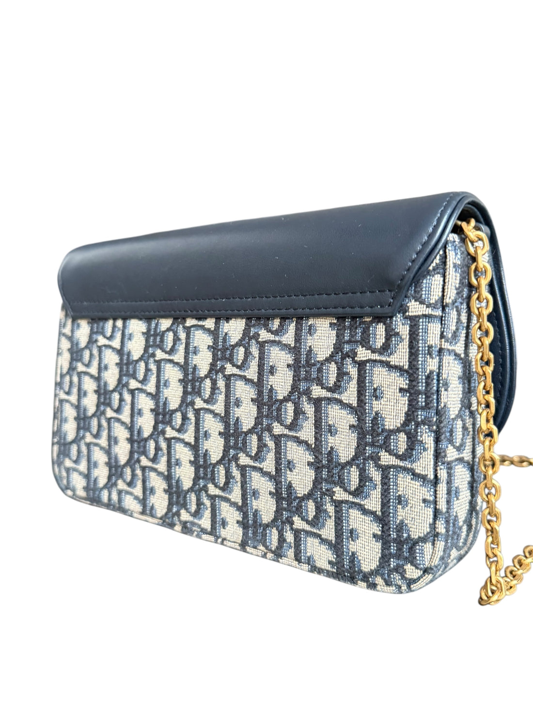 Dior Saddle Pouch mit Kette in Dior Oblique Jacquard und glattem Kalbsleder in Blau.