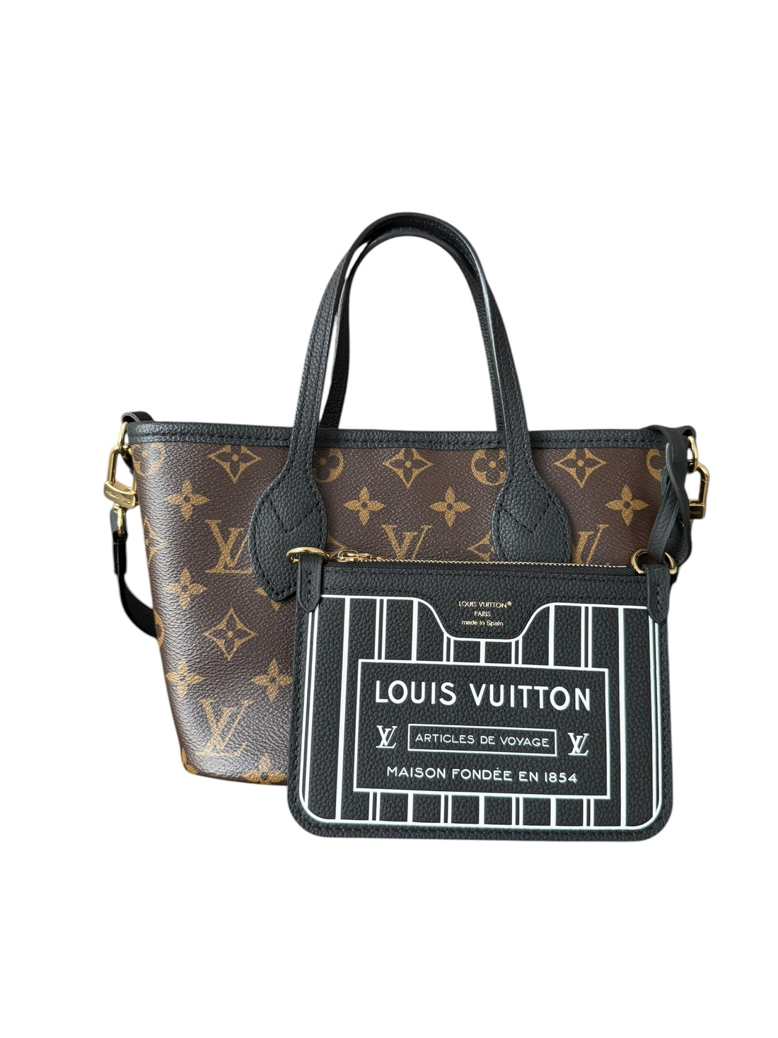 Louis Vuitton Neverfull BB Inside Out Monogram schwarz mit abnehmbarem Schulterriemen