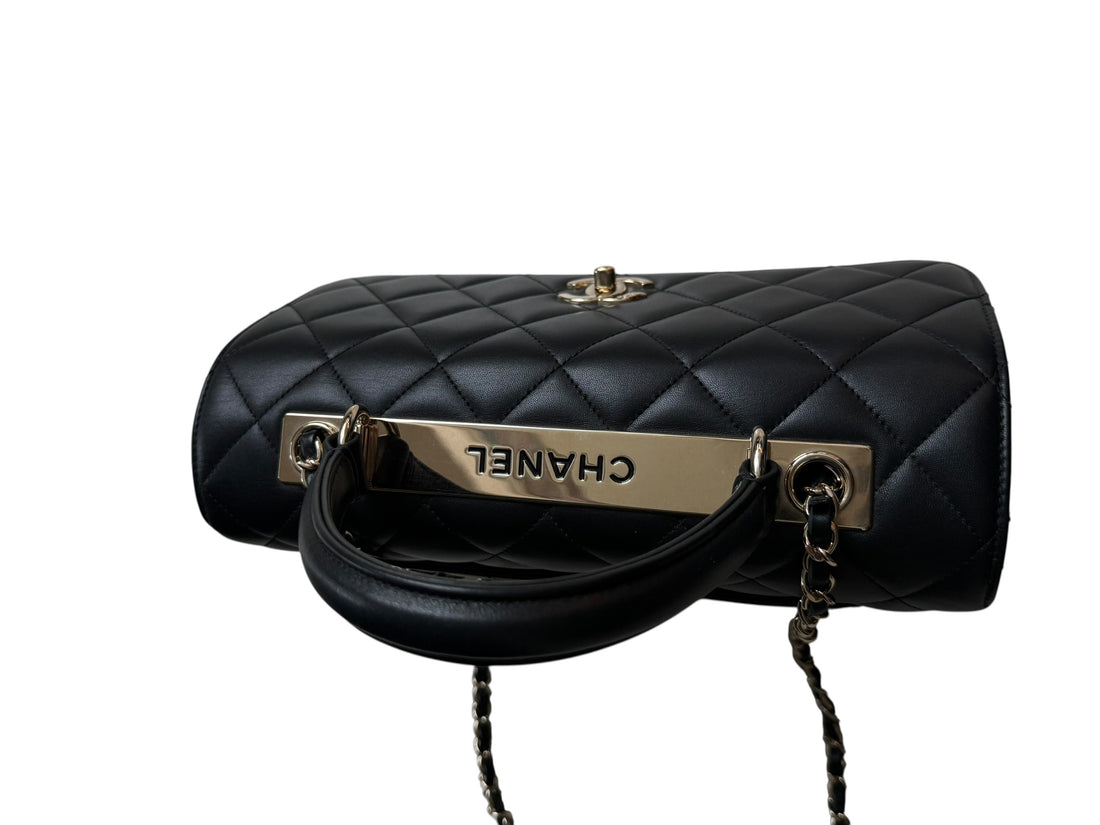 Chanel Trendy CC mit Griff aus schwarzem Lammleder und goldfarbener Hardware
