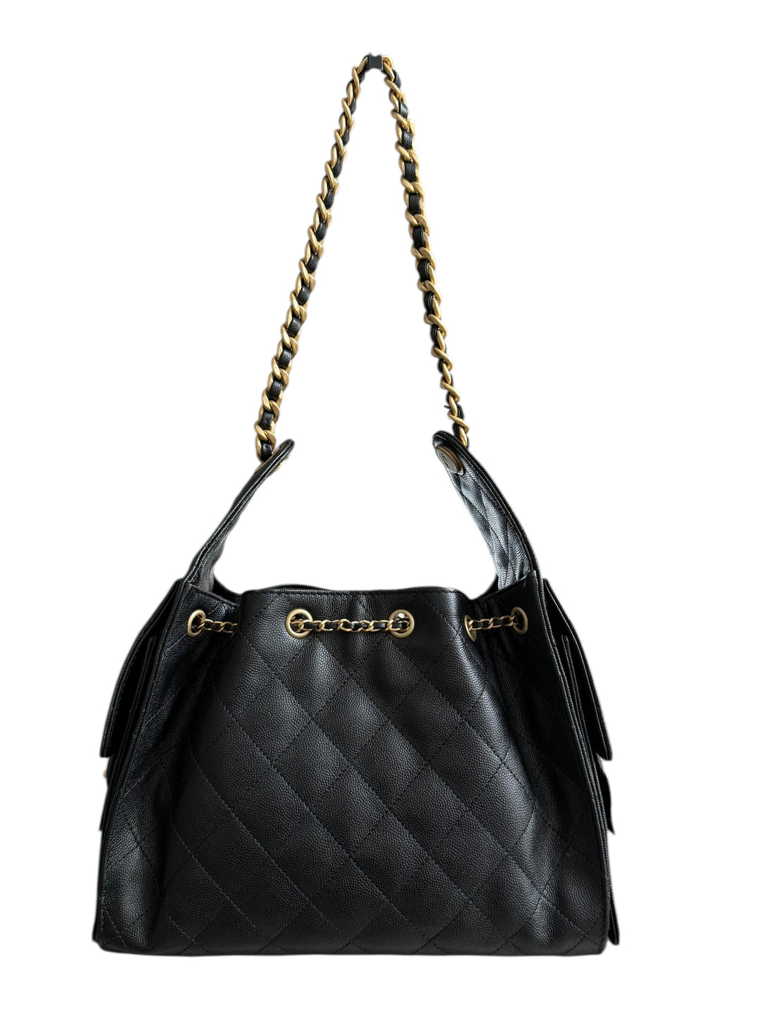 Chanel 25 kleine Hobo Bag aus schwarzem Caviarleder und goldfarbener Hardware