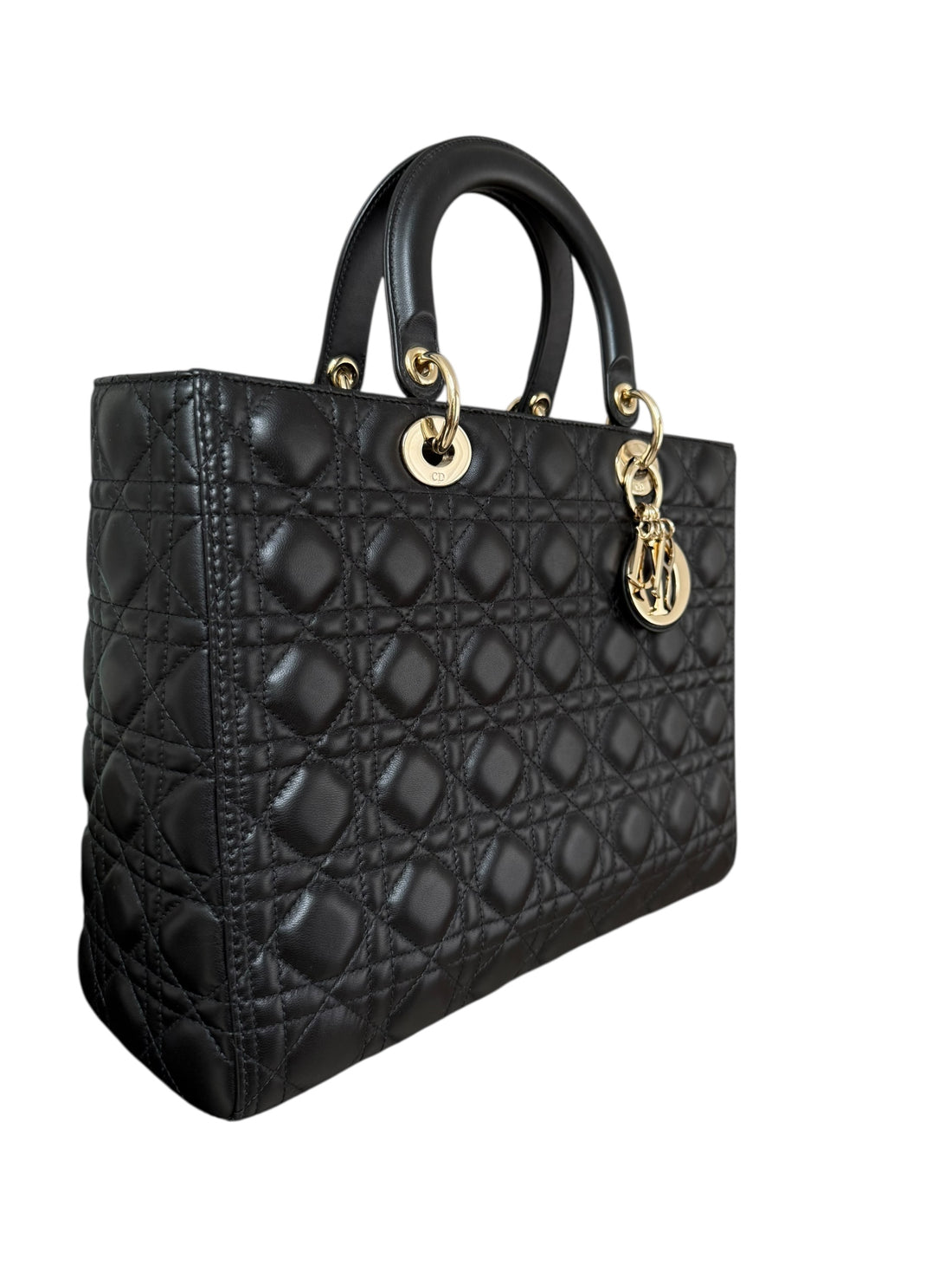 Christian Dior Lady Dior aus schwarzem Lammleder und Cannage Ziernähten