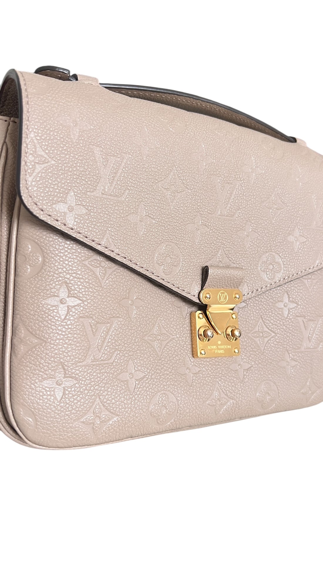 Louis Vuitton Metis Pochette in tourterelle Empreinte Leder