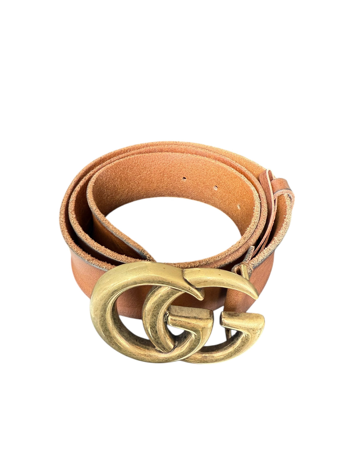 Breiter GG Marmont Gürtel in braunem Leder im Used-Look