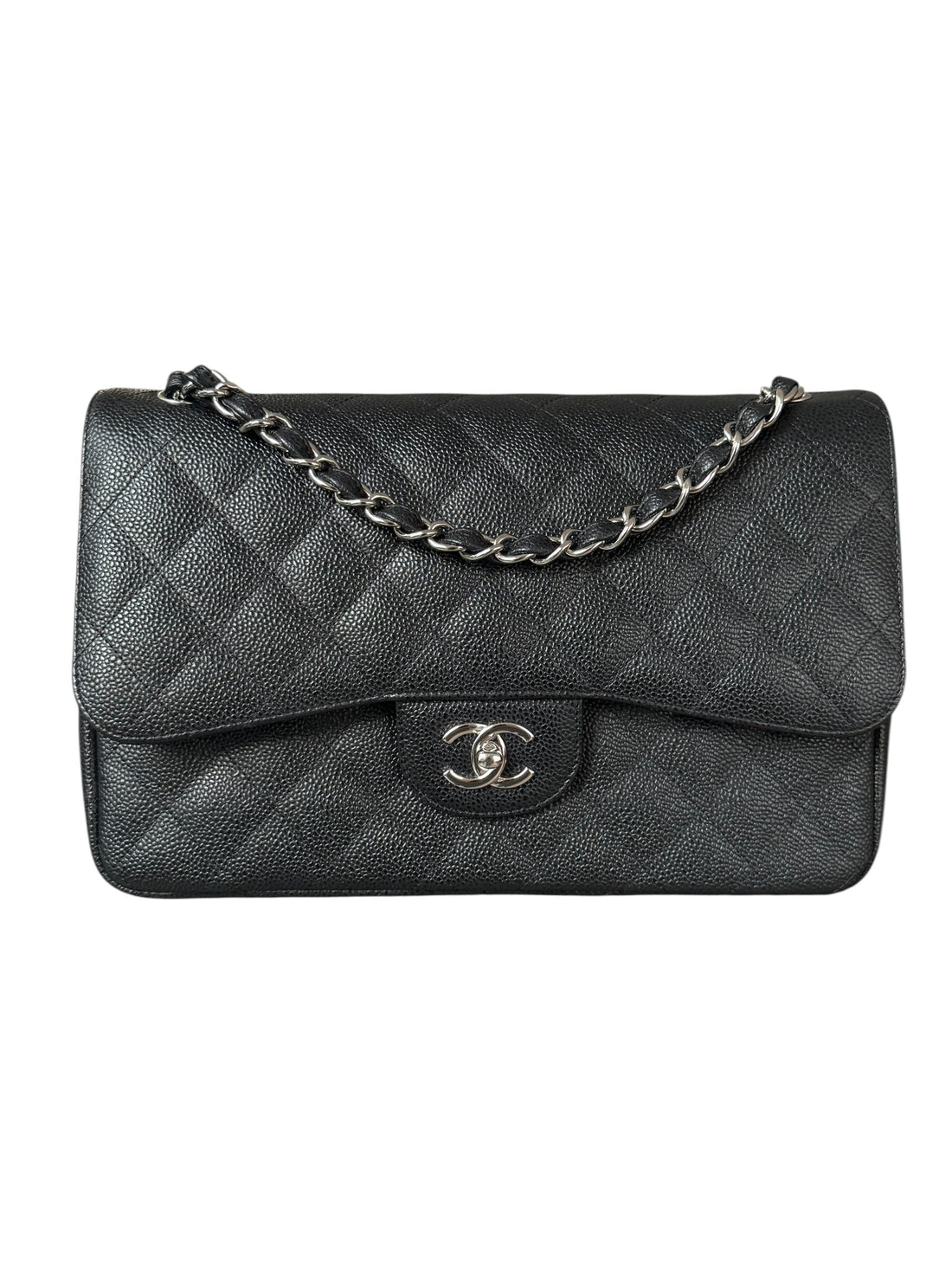 Chanel Classic Timeless Jumbo Double Flap Bag aus schwarzem Caviarleder