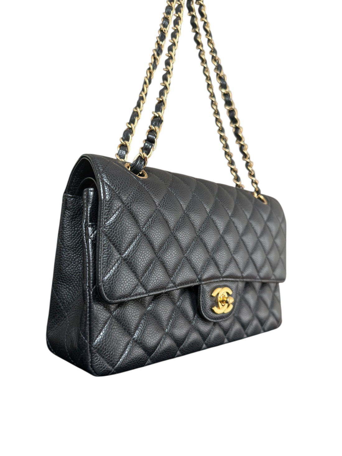 Chanel Classic Timeless Double Flap Bag Medium Caviarleder und goldfarbene Hardware